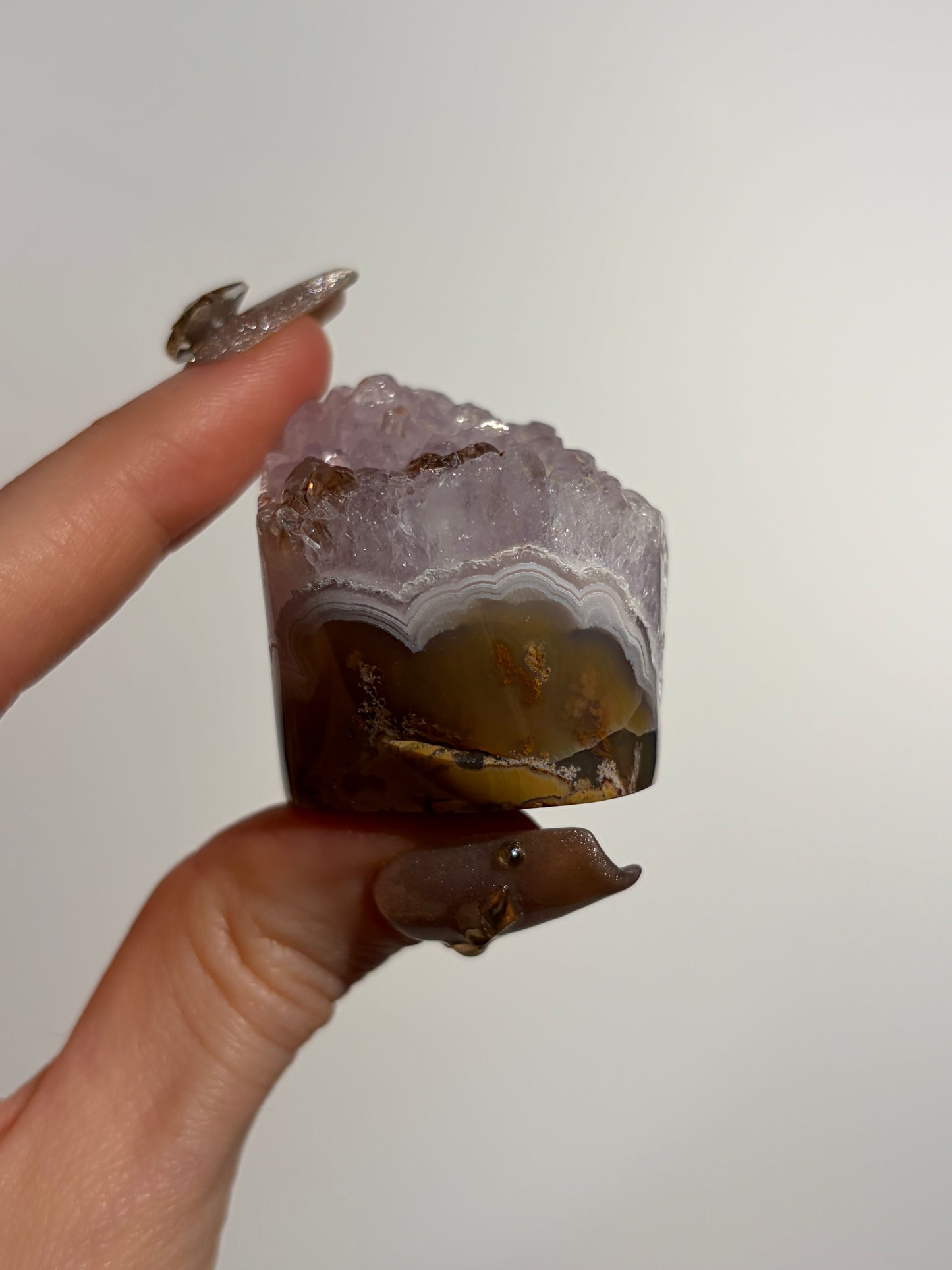 Nebula Agate with Amethyst and Multicoloured Moss Freeform F
