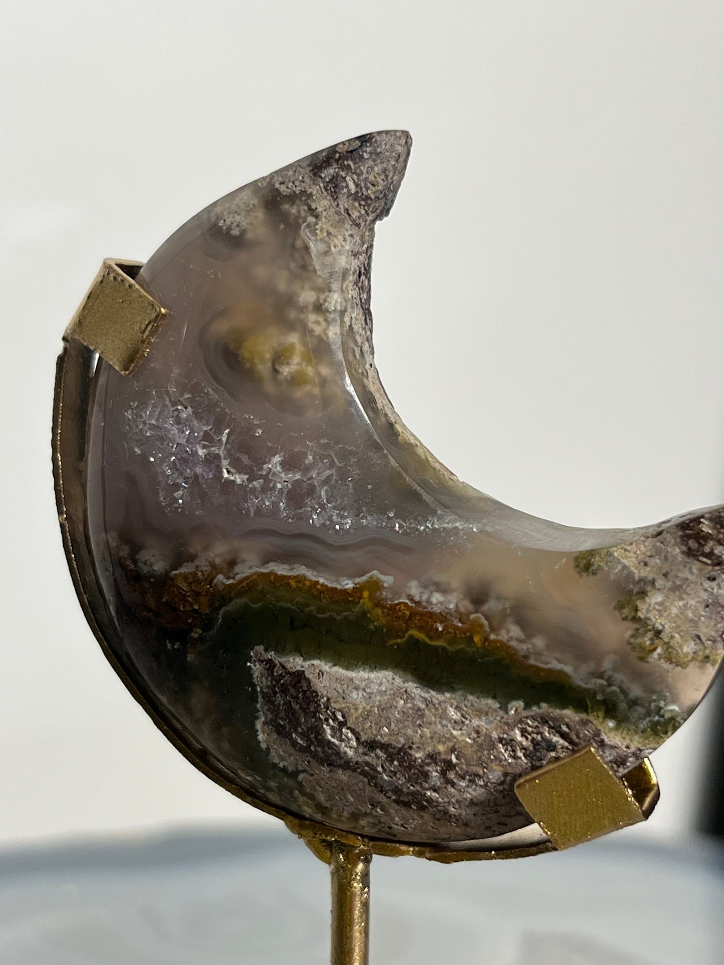 "Early Earth" Nebula Agate Miniature Moon Carving on Stand