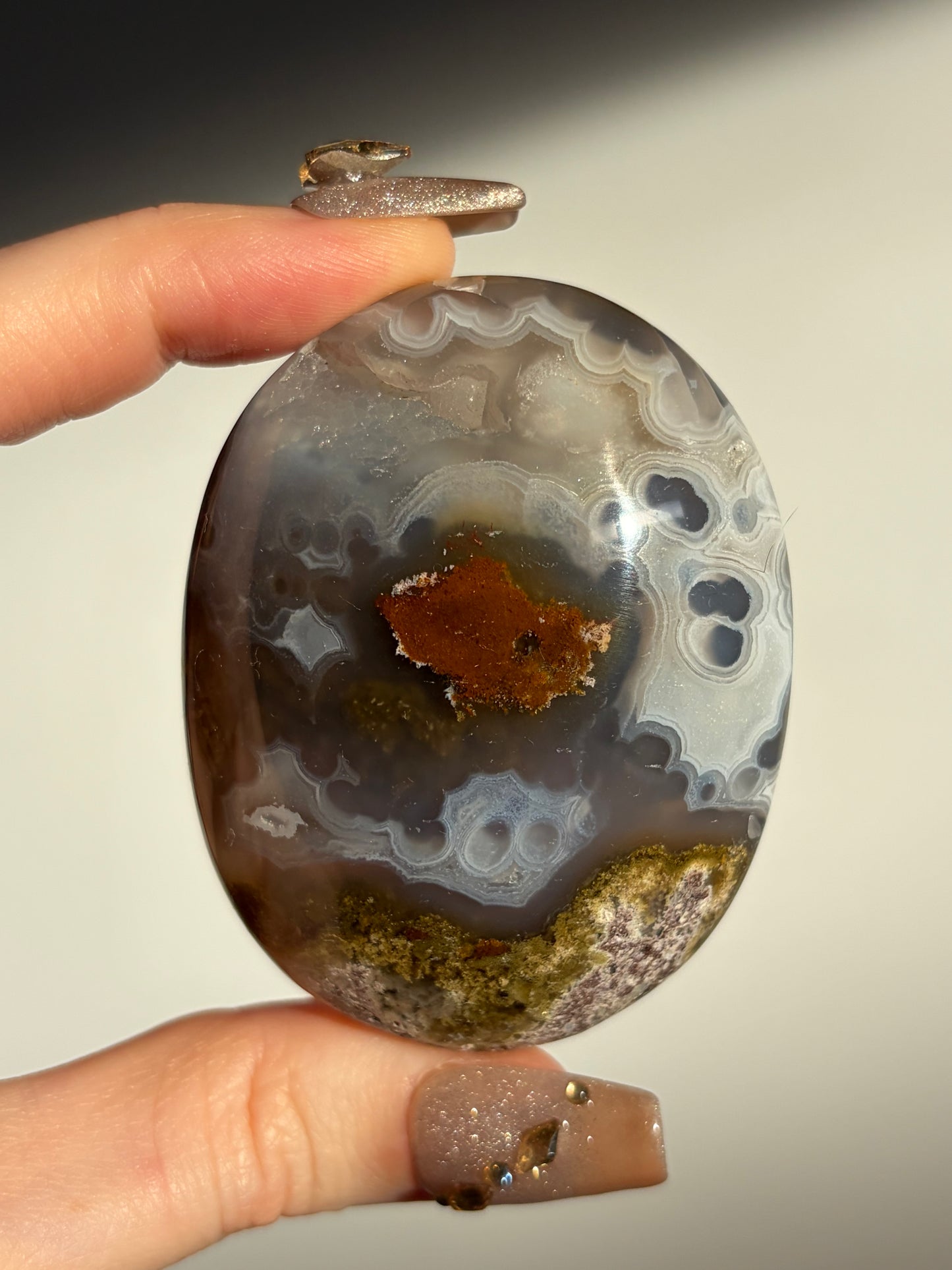 Blue Orbicular Nebula Agate Palmstone B
