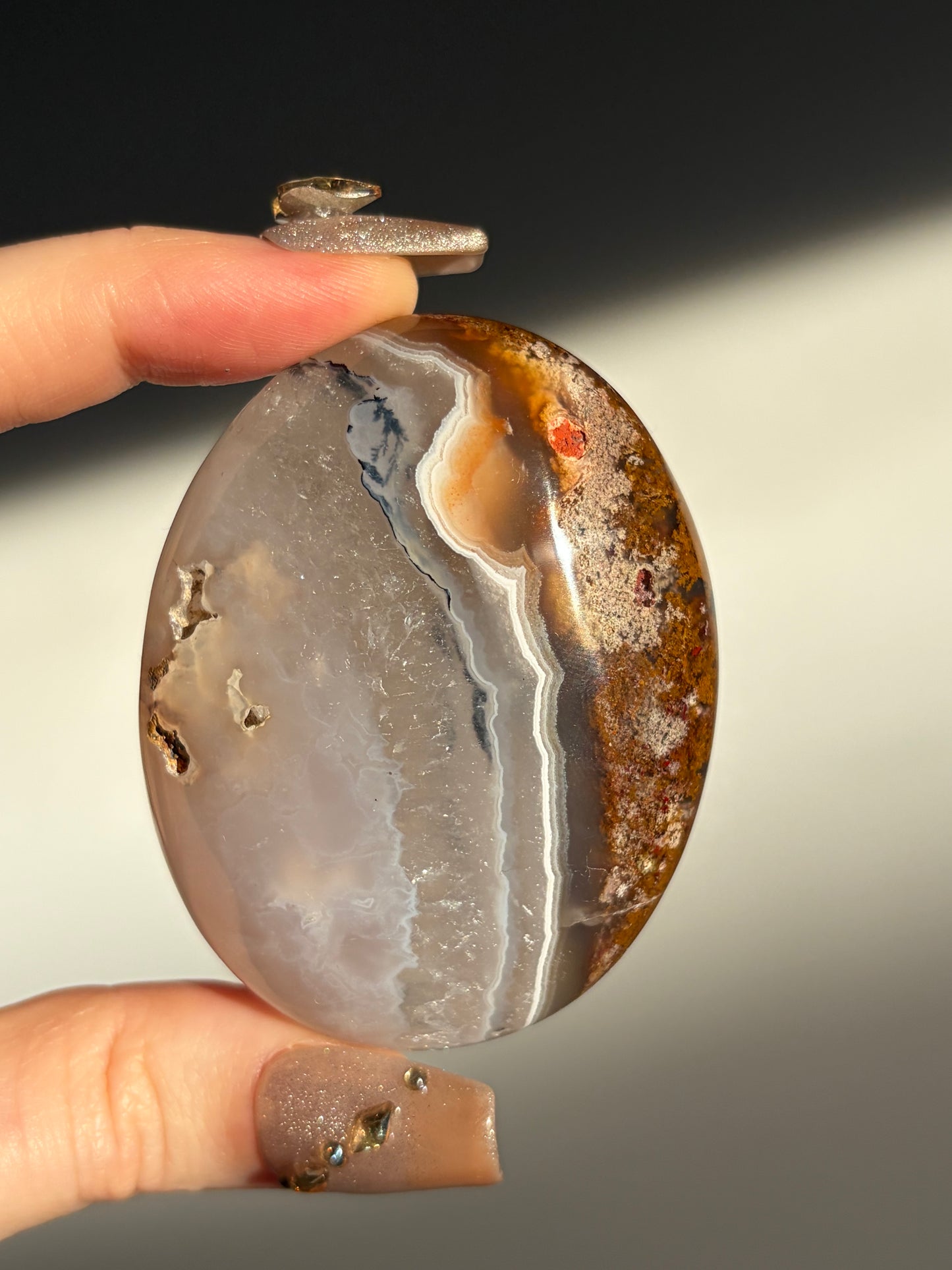 Nebula Agate Palmstone with Natural Carnelian and Dendritic Inclusions G