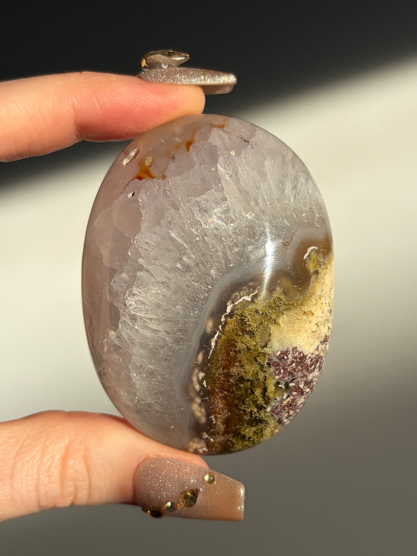 Nebula Agate Palmstone with Natural Carnelian and Quartz H
