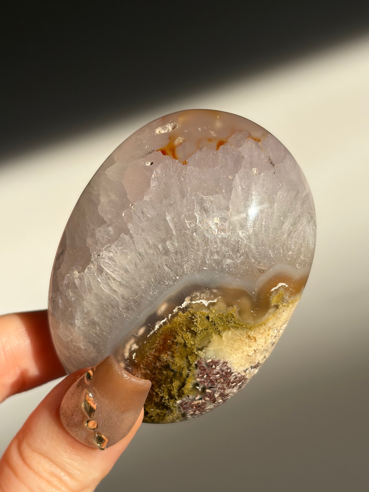 Nebula Agate Palmstone with Natural Carnelian and Quartz H