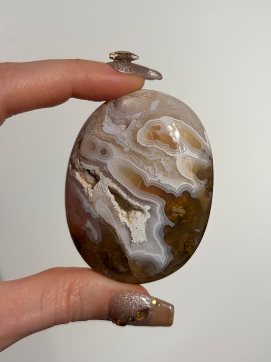 Druzy Orbicular Nebula Agate Palmstone with Carnelian (Perfectly Imperfect) A