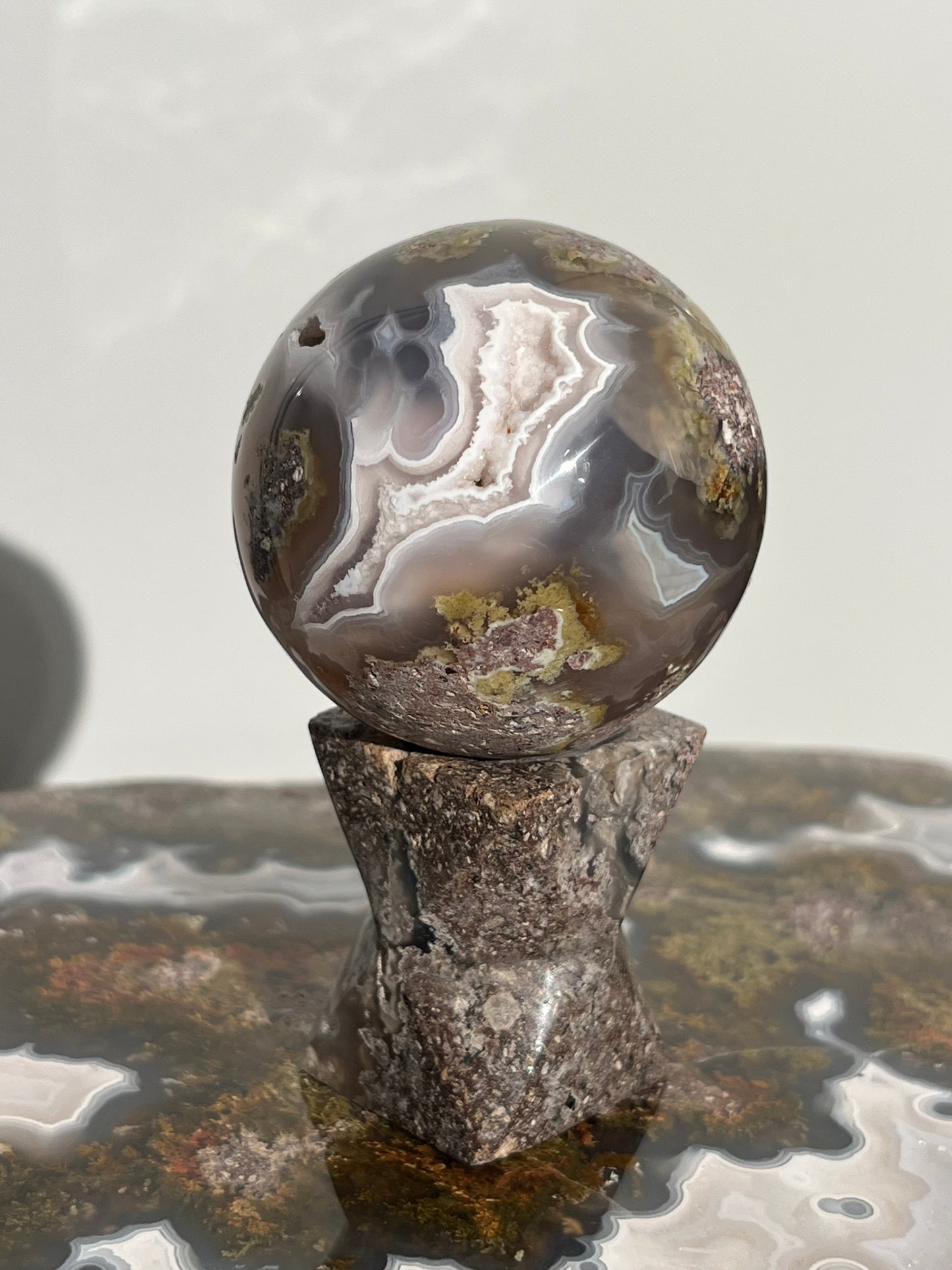 “Rhodenia” Nebula Agate Sphere with Custom Stand A (Mined 2024)