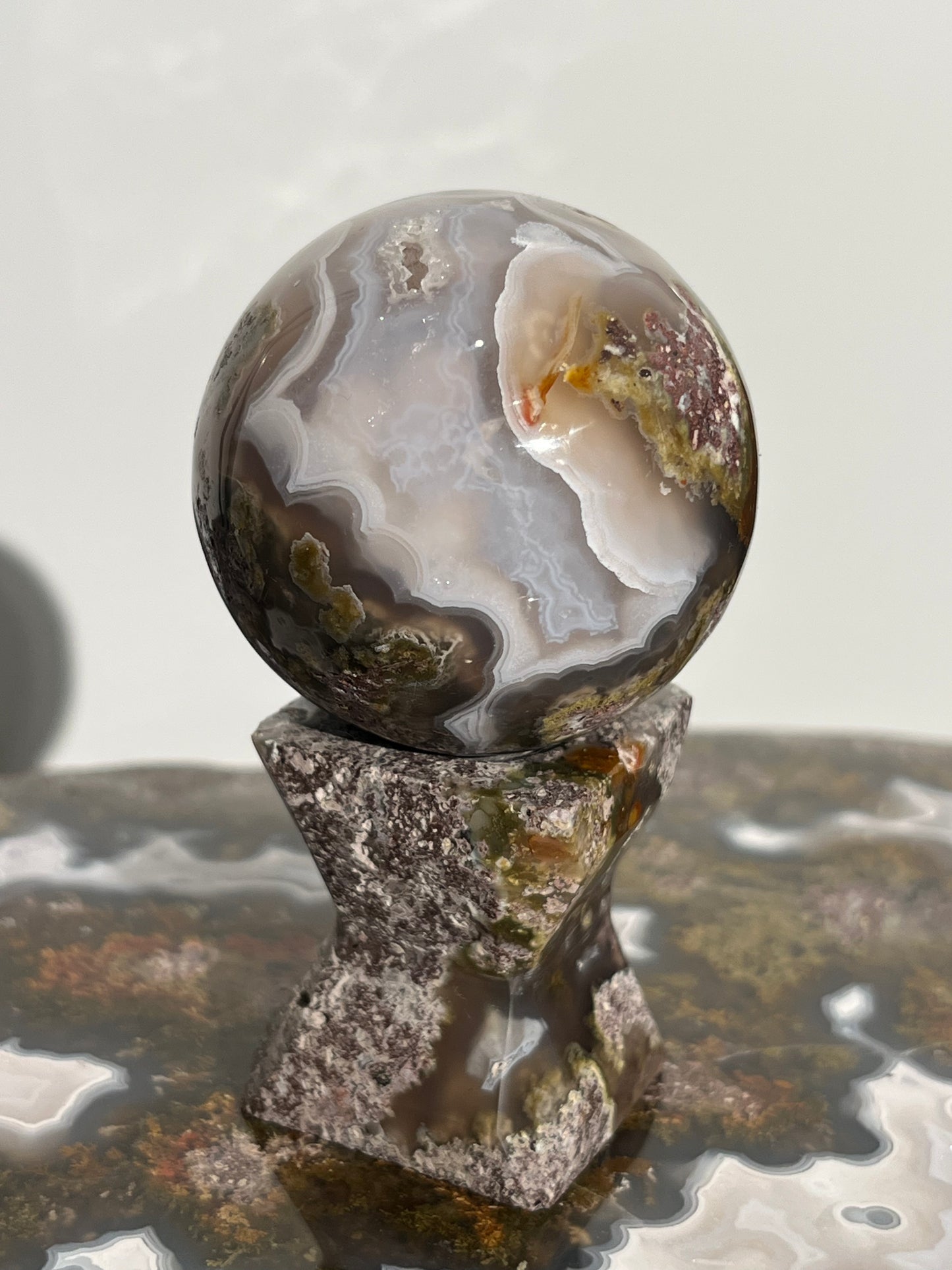 “Echoes” Nebula Agate Sphere with Custom Stand C (Mined 2024)