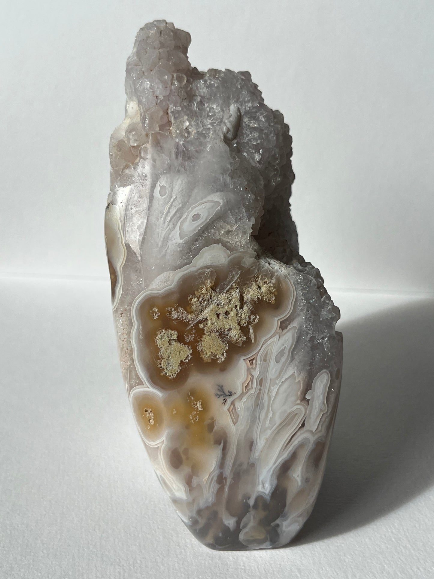 “Silica Flows” Sugar Druzy Orbicular Nebula Agate Freeform with Dendritic Inclusions A