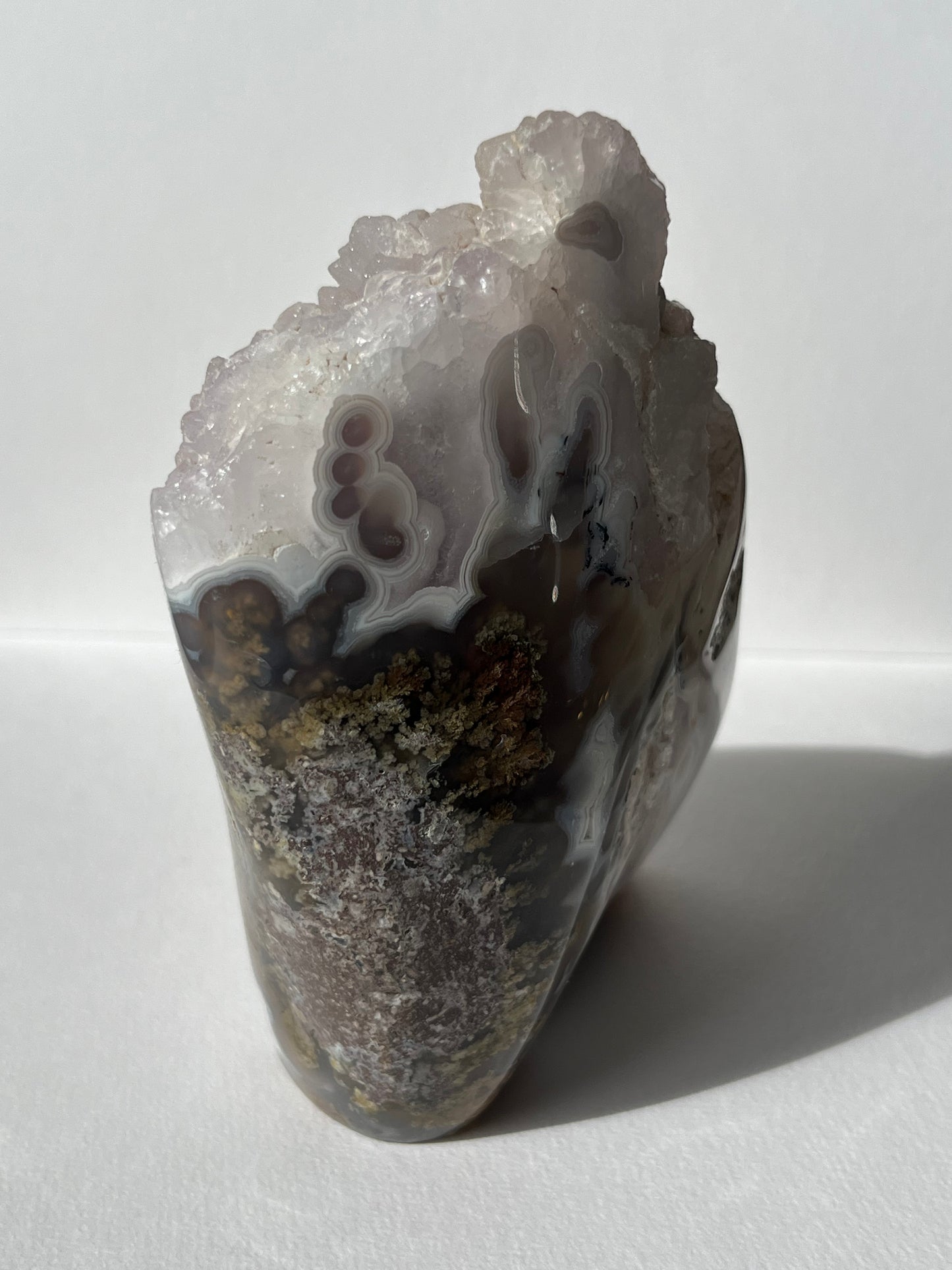 “Silica Flows” Sugar Druzy Orbicular Nebula Agate Freeform with Dendritic Inclusions A