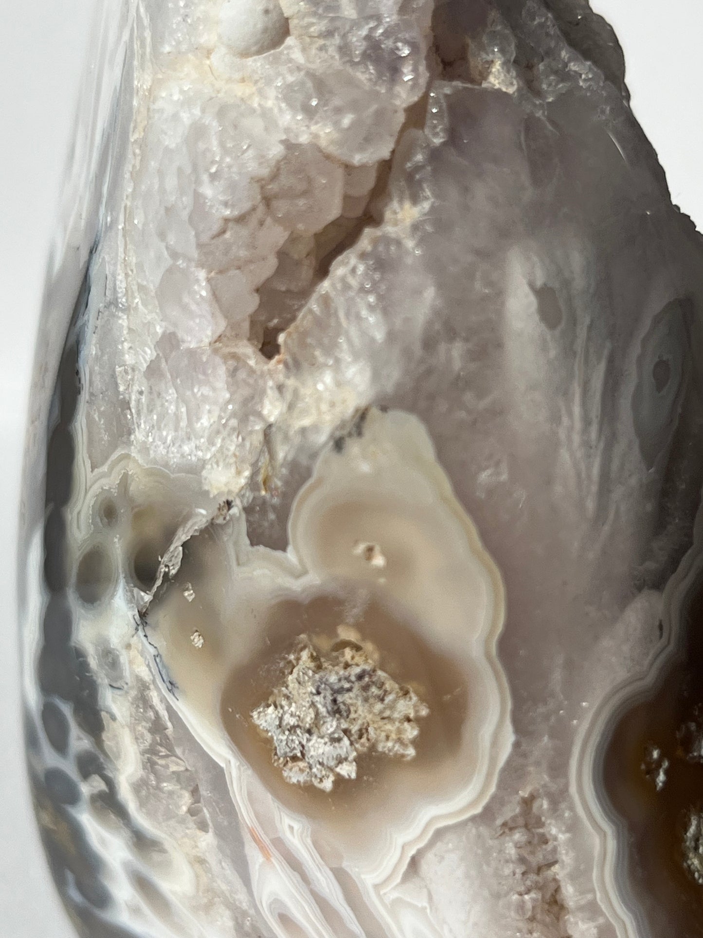 “Silica Flows” Sugar Druzy Orbicular Nebula Agate Freeform with Dendritic Inclusions A