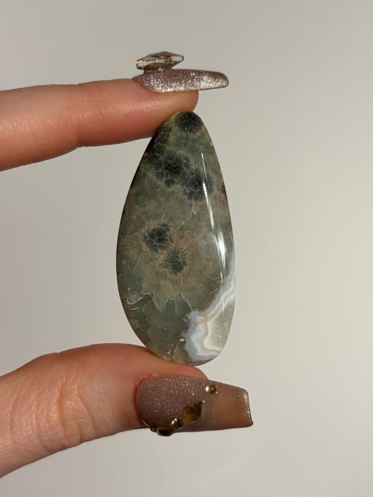 Green Orbicular Jasper Teardrop Cabochon B