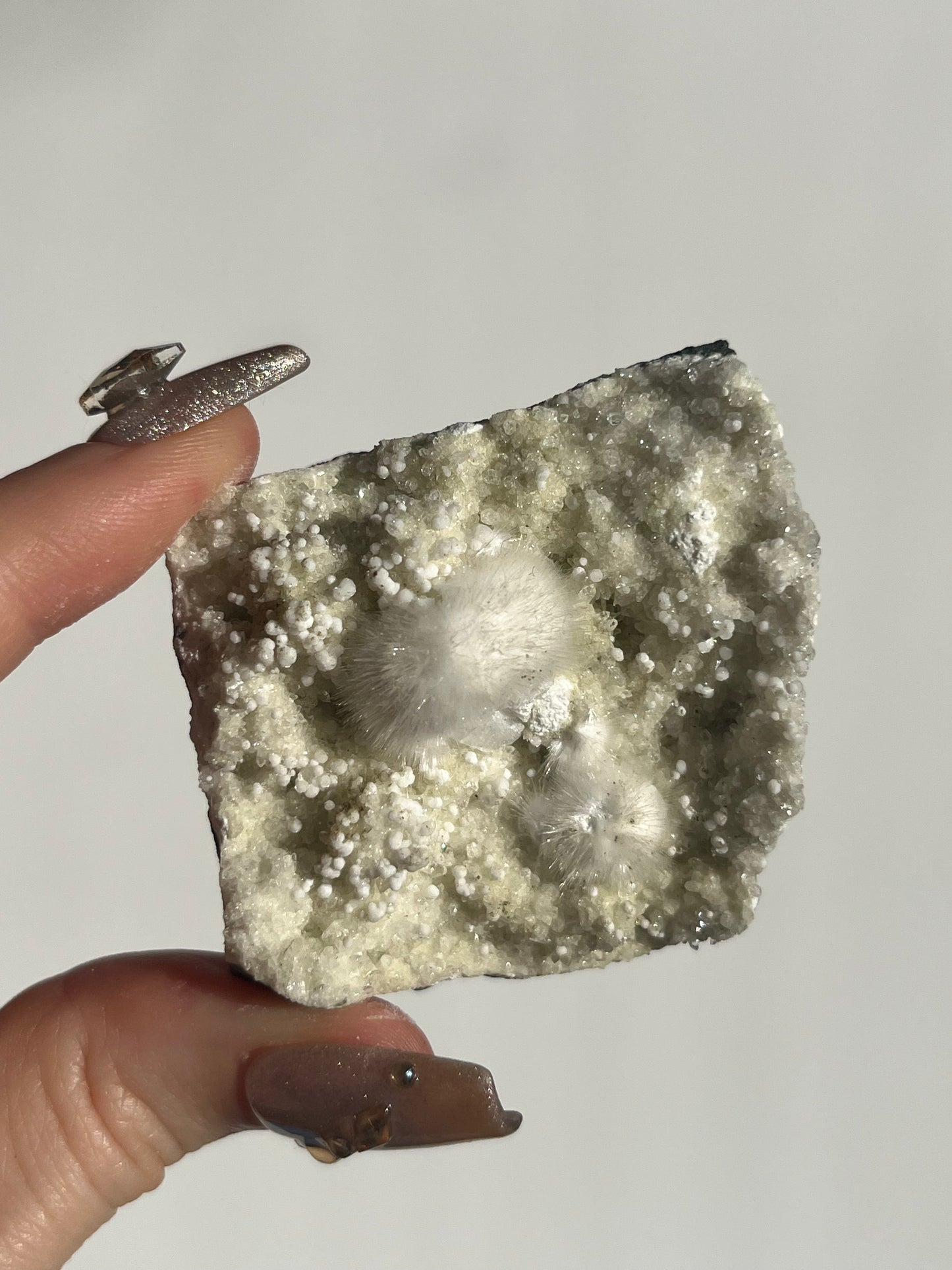 Okenite with Gyrolite on Basalt Specimen B
