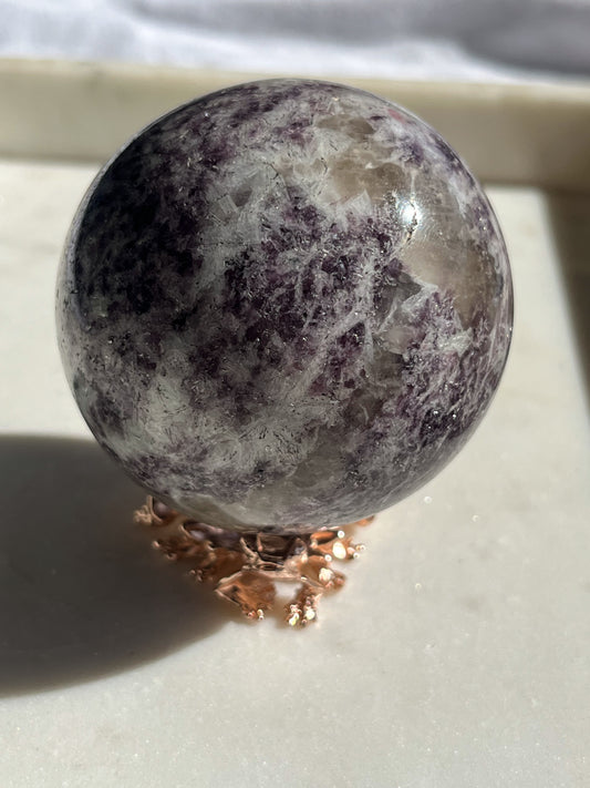 Lepidolite, Pink Tourmaline, Clevelandite and Smokey Quartz Sphere