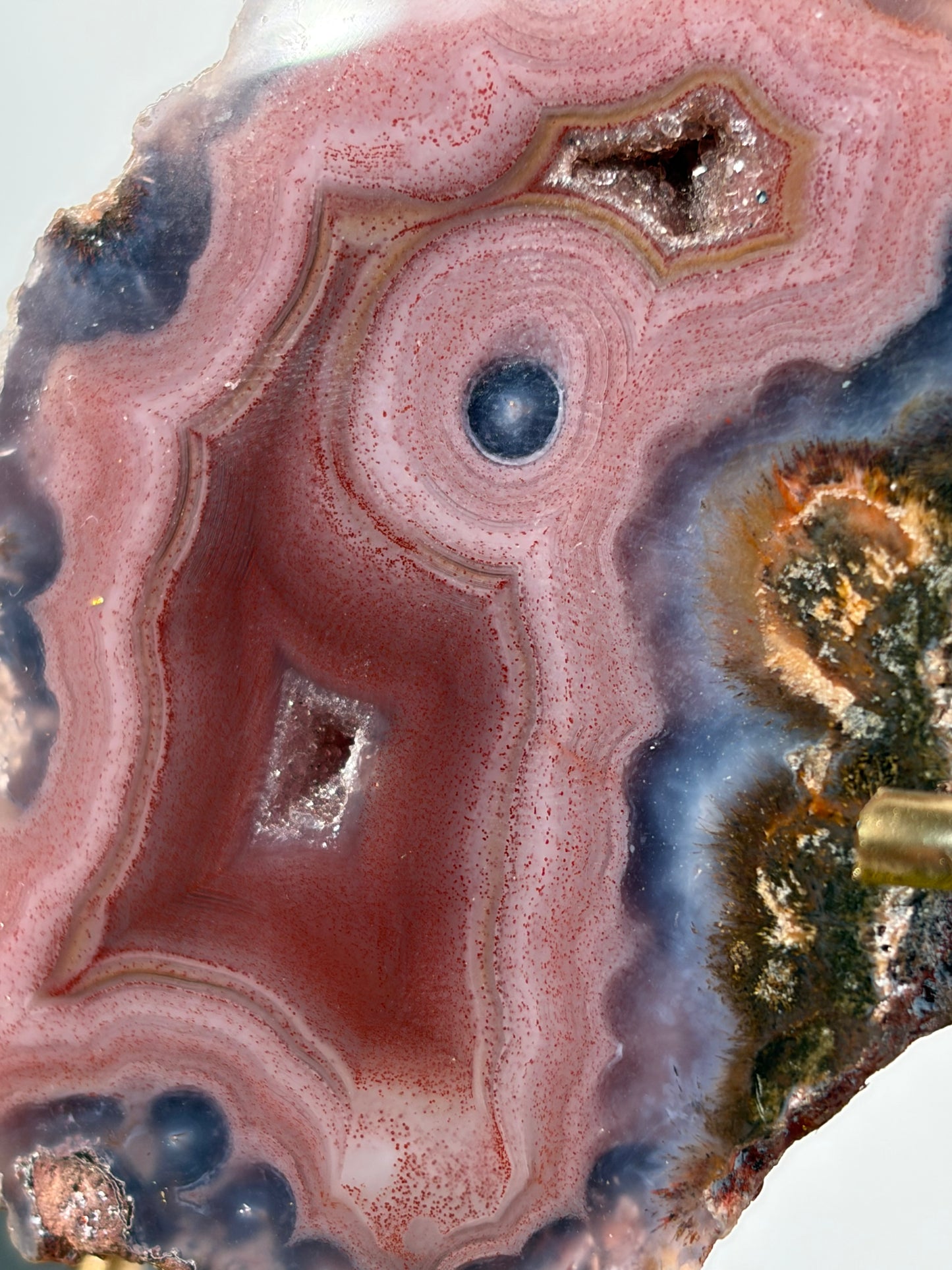 "Velour Sisters" Pink & Purple Banded Laguna Agate Pair on Custom Display Stand