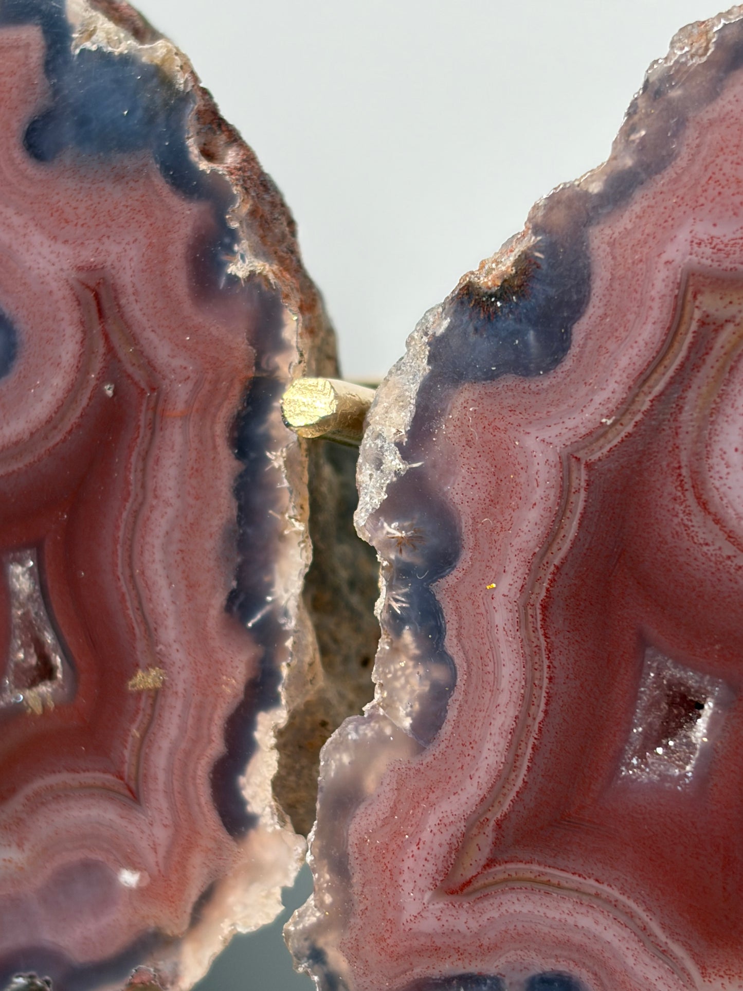 "Velour Sisters" Pink & Purple Banded Laguna Agate Pair on Custom Display Stand