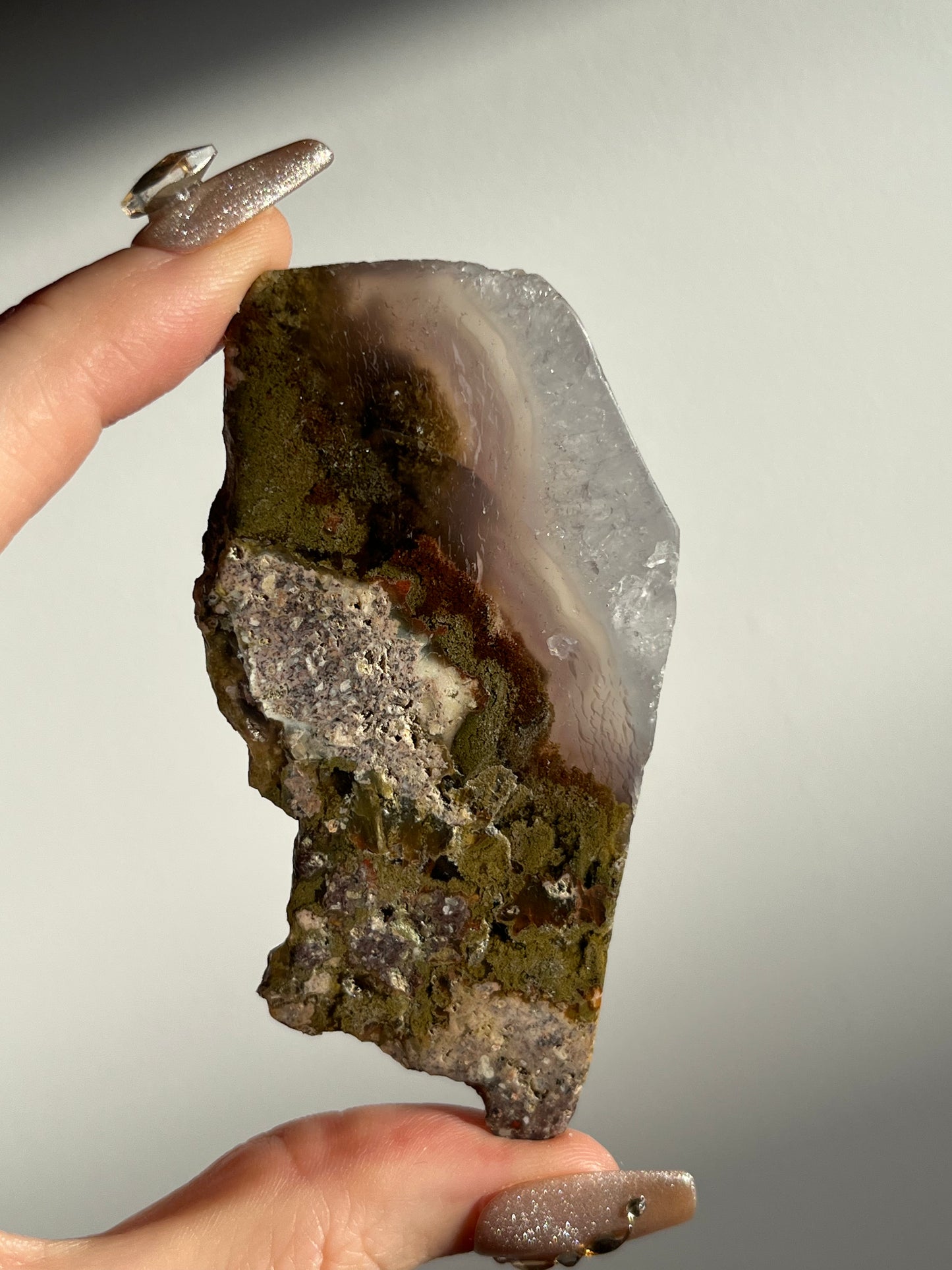 Nebula Agate with Mauve Chalcedony and Red Moss Inclusions C