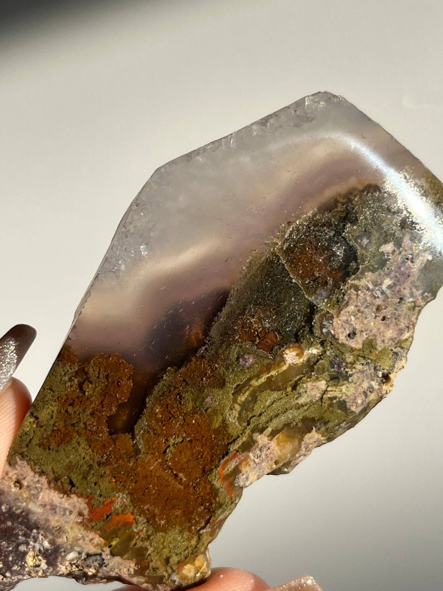 Nebula Agate with Mauve Chalcedony and Red Moss Inclusions C