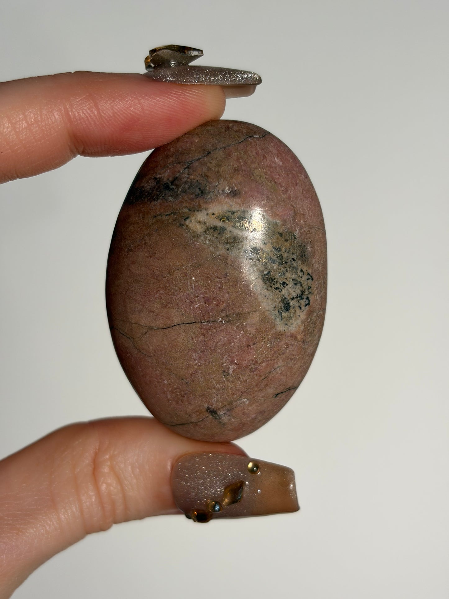 Indonesian Rhodonite and Manganese Included Palmstone with Pyrite J