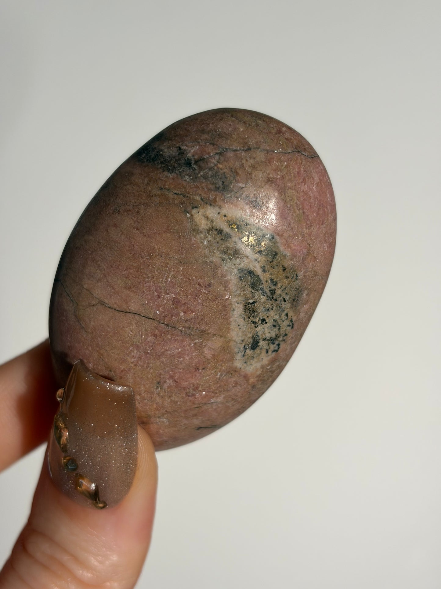 Indonesian Rhodonite and Manganese Included Palmstone with Pyrite J
