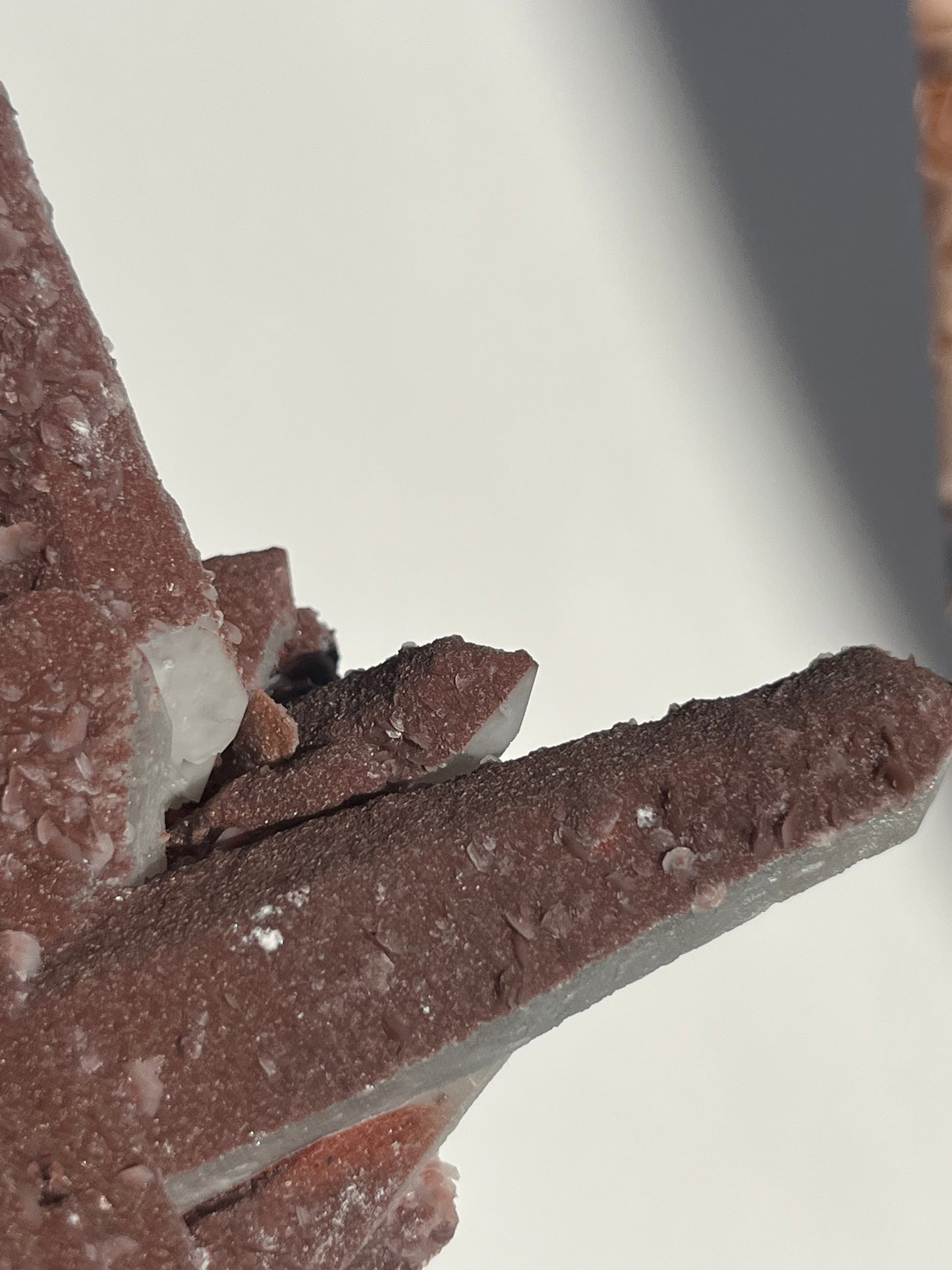 Pink Sakura Blossom Calcite on Dusty Red Coated Quartz Specimen D