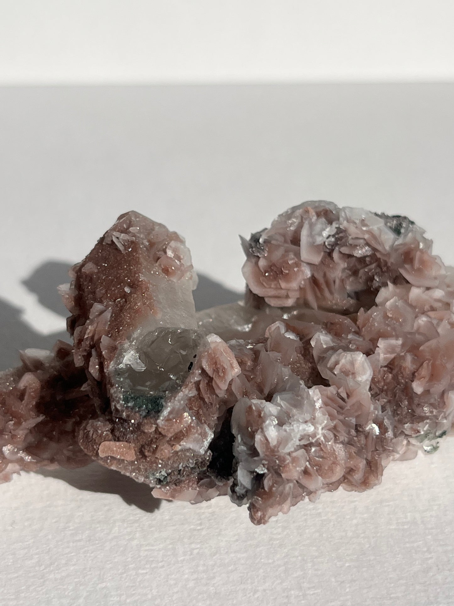 Pink Sakura Blossom Calcite on Quartz Specimen E