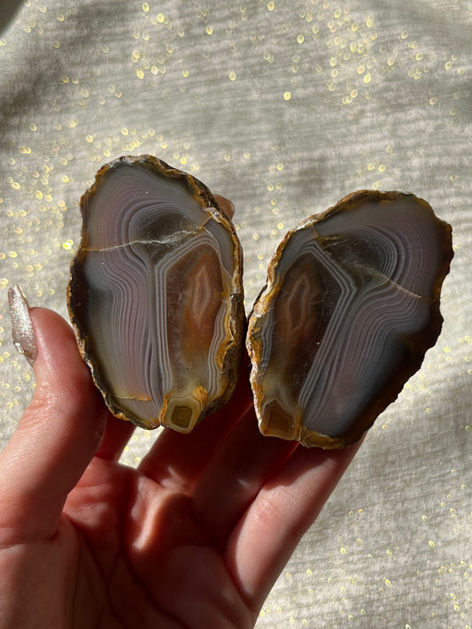 “Rosewater Currents” Pink West Indonesian Agate Pair