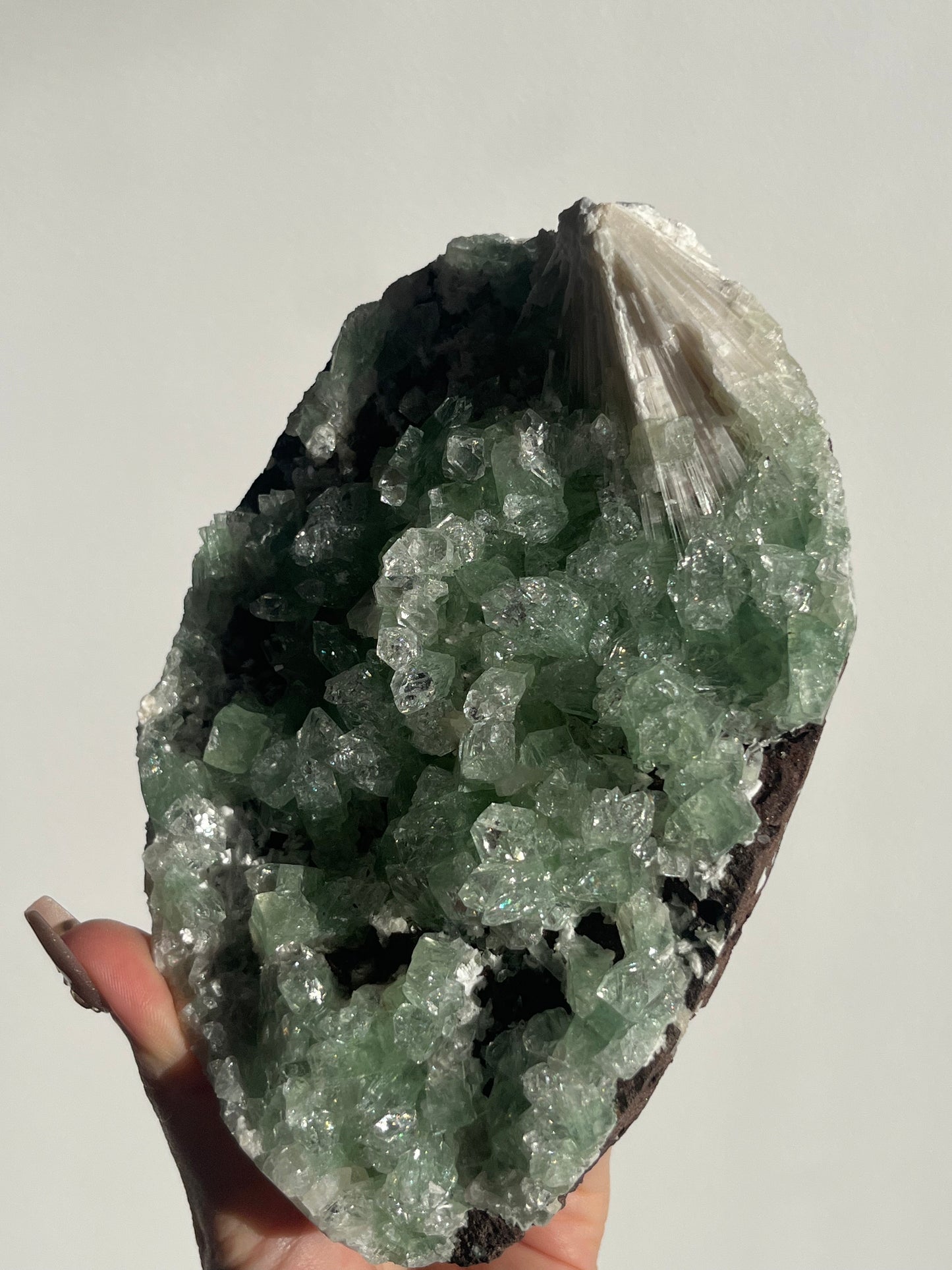 Pointed Green Apophyllite with Scolecite Spray Specimen A