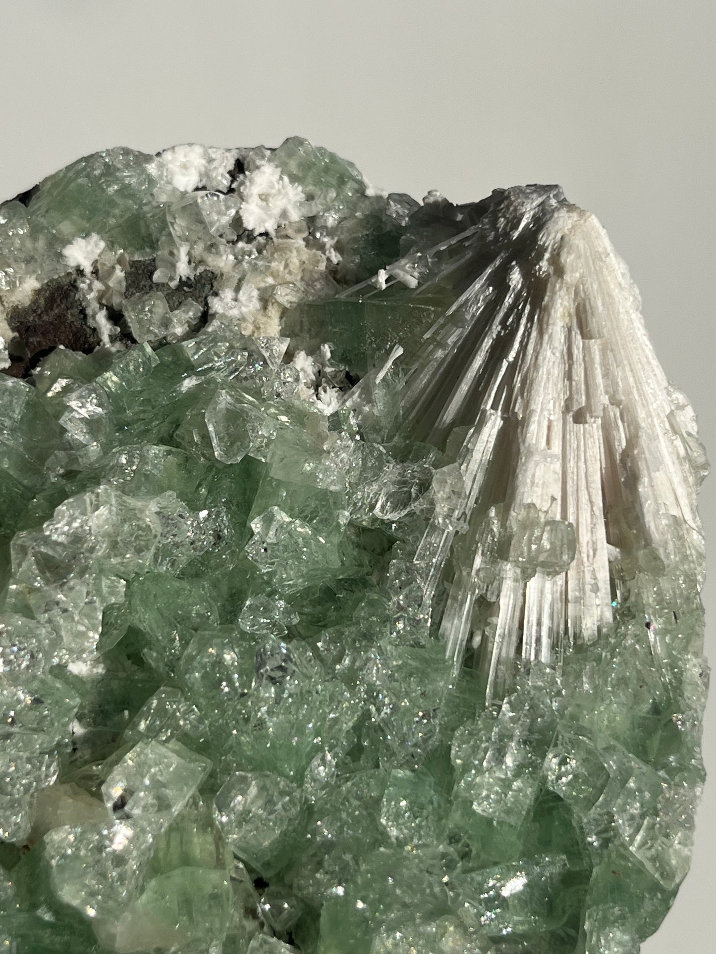 Pointed Green Apophyllite with Scolecite Spray Specimen A