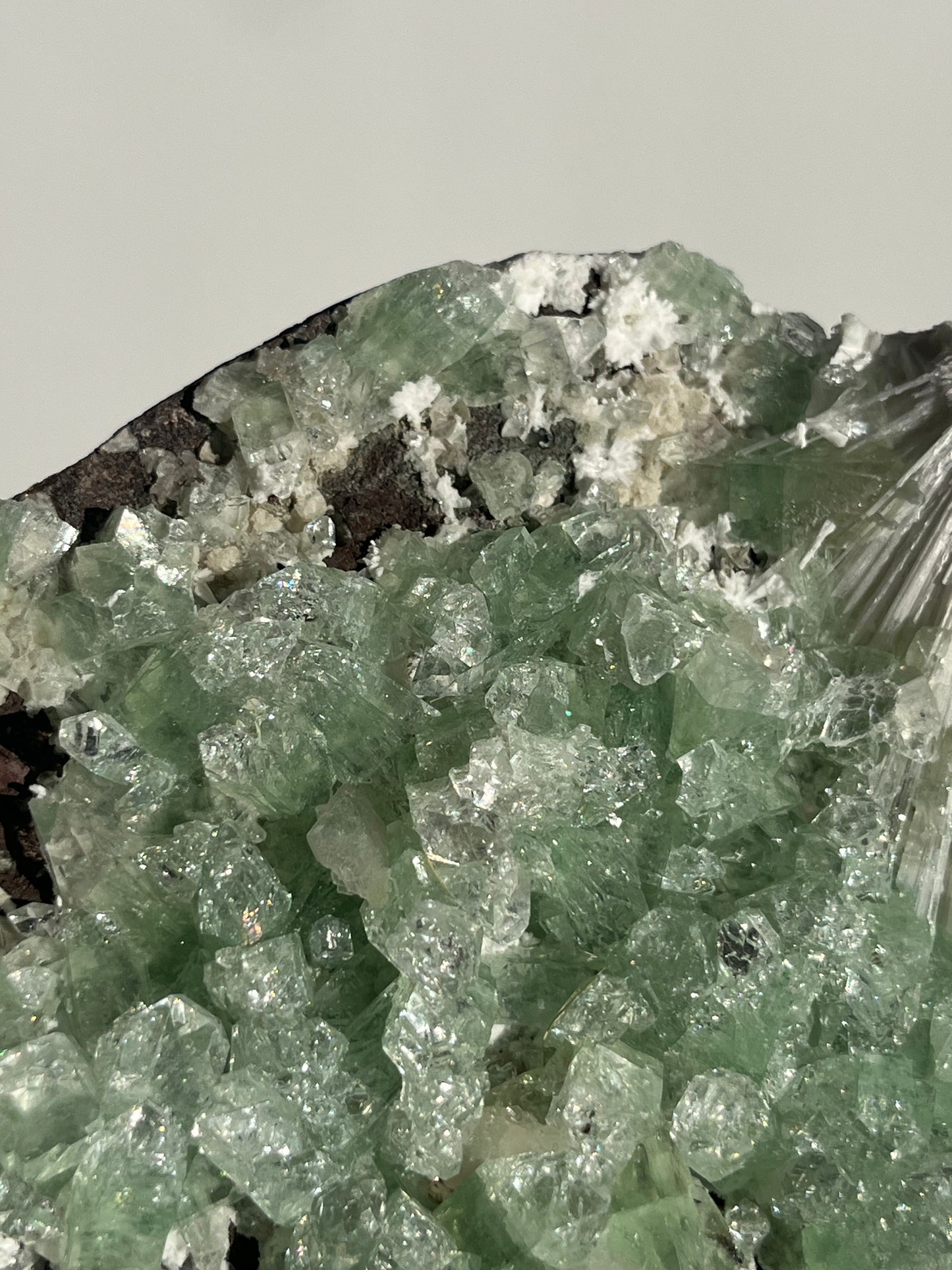 Pointed Green Apophyllite with Scolecite Spray Specimen A