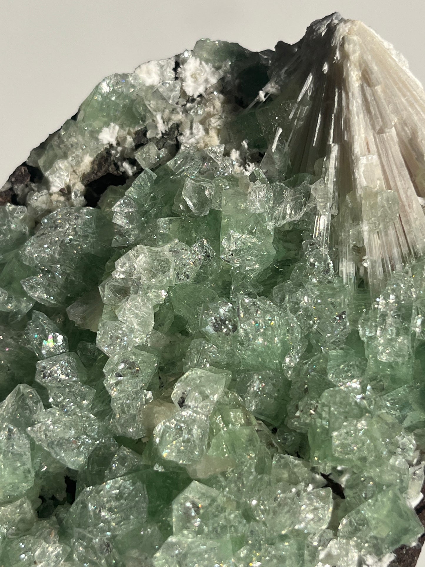 Pointed Green Apophyllite with Scolecite Spray Specimen A