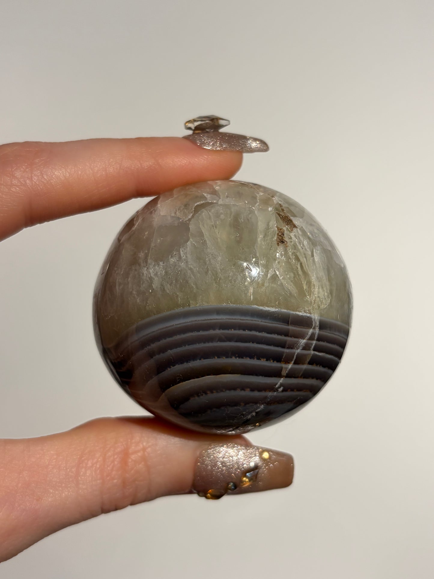 Natural Purple Banded Agate with Quartz Sphere (Perfectly Imperfect)
