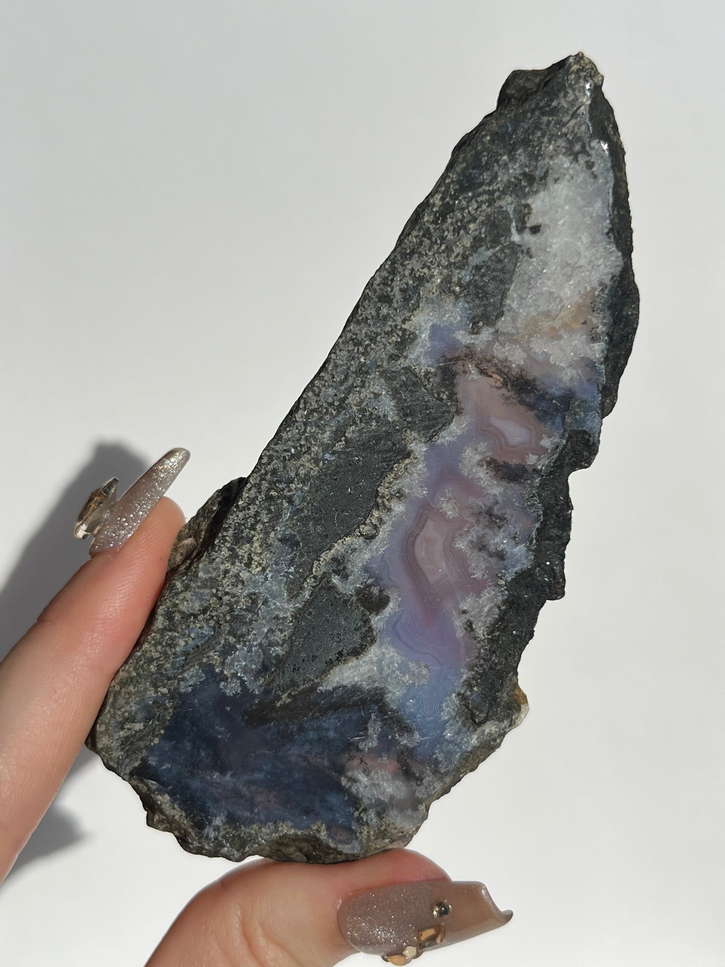 Purple Chalcedony with Green Moss and Hematoid Quartz Slab C