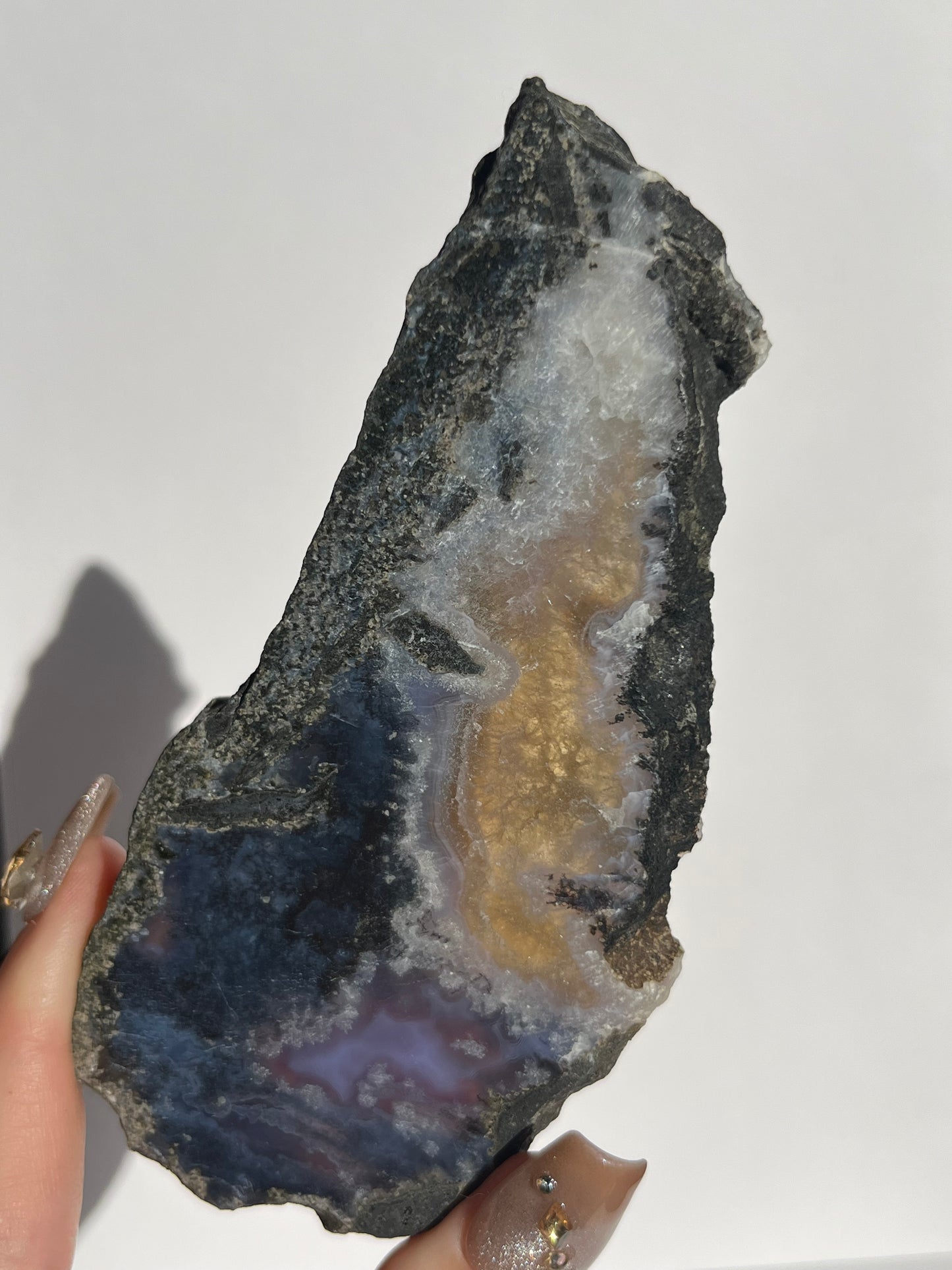 Purple Chalcedony Slab with Green Moss, Hematoid Quartz & Calcite Slab A