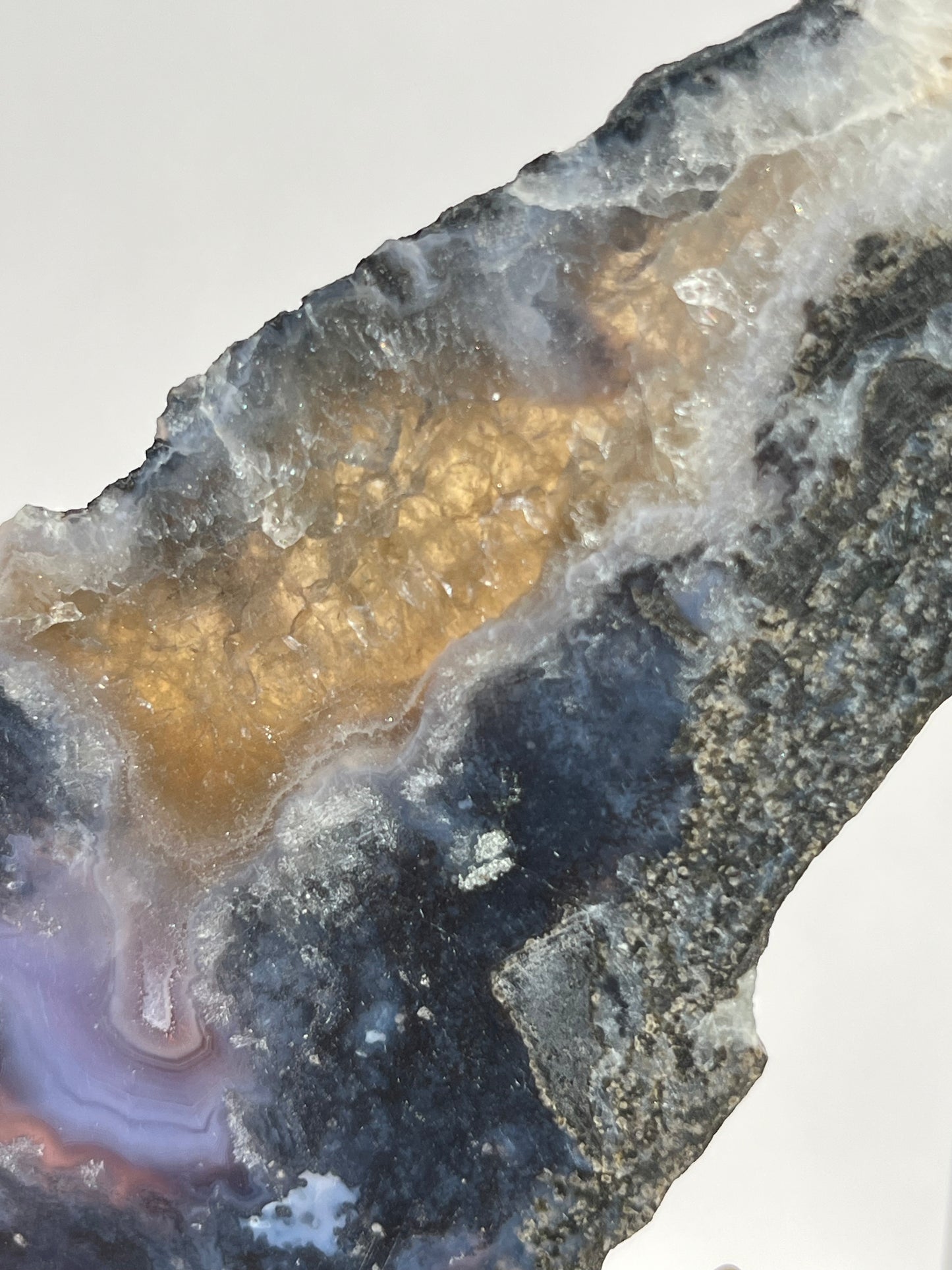 Purple Chalcedony Slab with Green Moss, Hematoid Quartz & Calcite Slab A