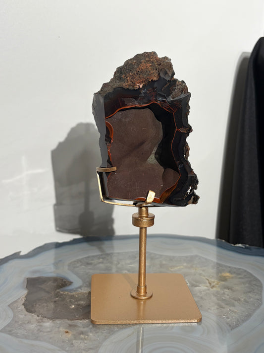 "Roux" Red Fox Agate on Custom Swivel Display Stand B