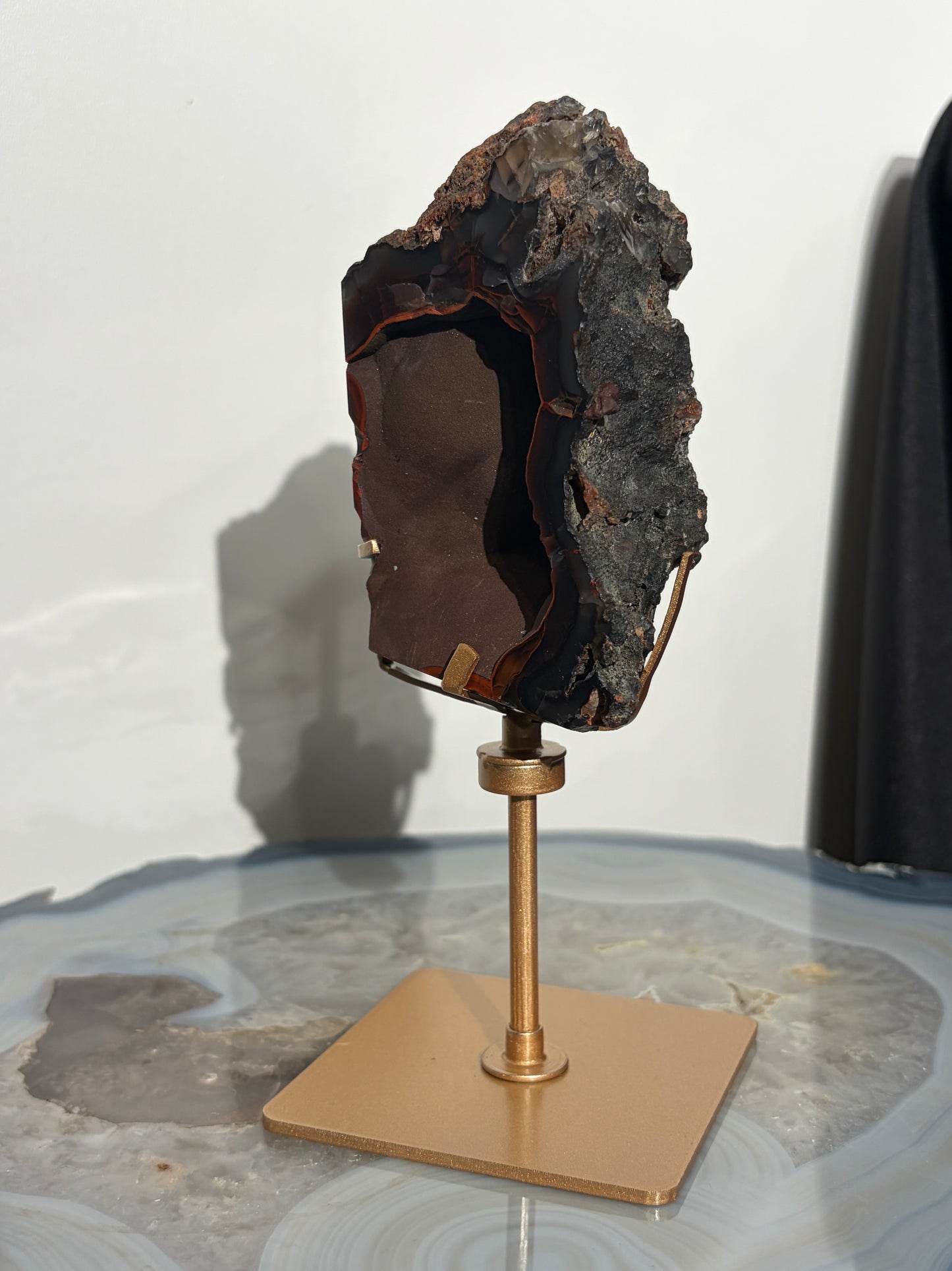 "Roux" Red Fox Agate on Custom Swivel Display Stand B