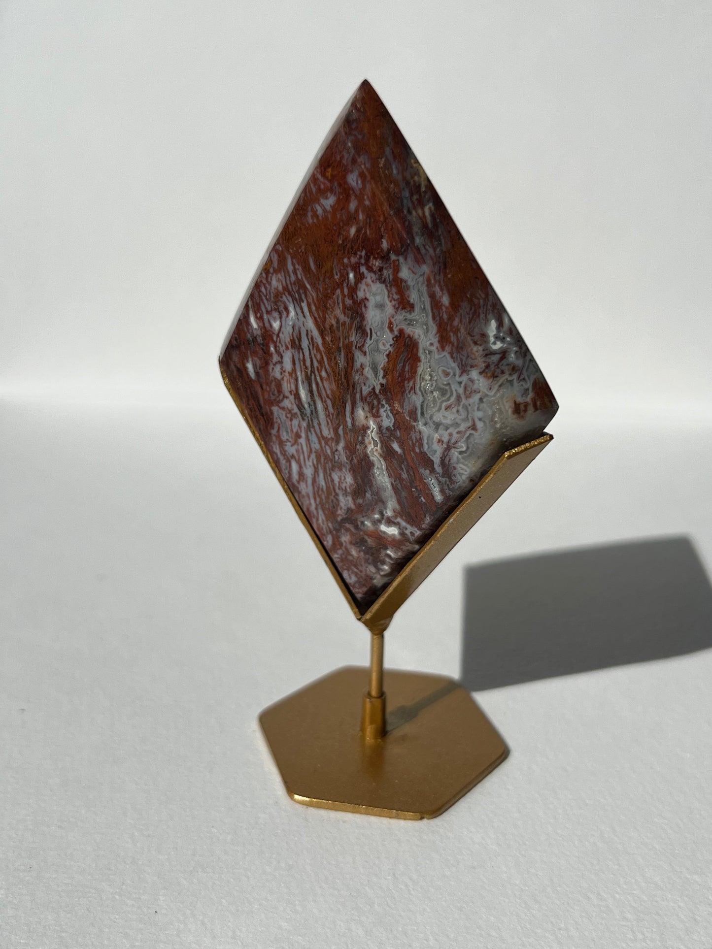 Red Moss Agate Diamond Carving on Stand H