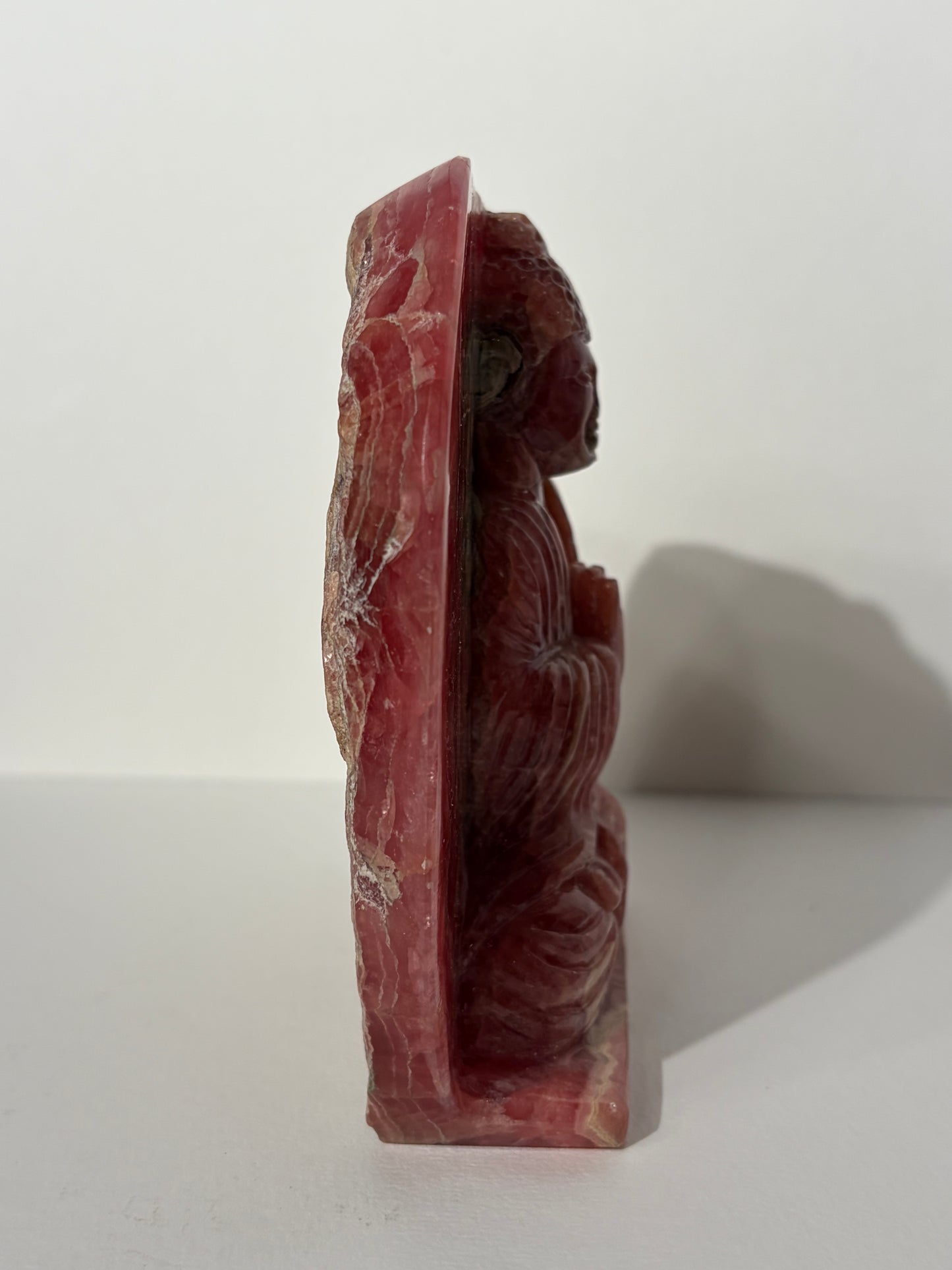 “Heart-Centred” Gemmy Rhodochrosite Seated Buddha Carvinge
