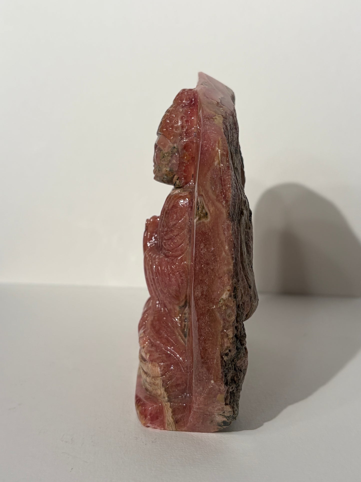 “Heart-Centred” Gemmy Rhodochrosite Seated Buddha Carvinge