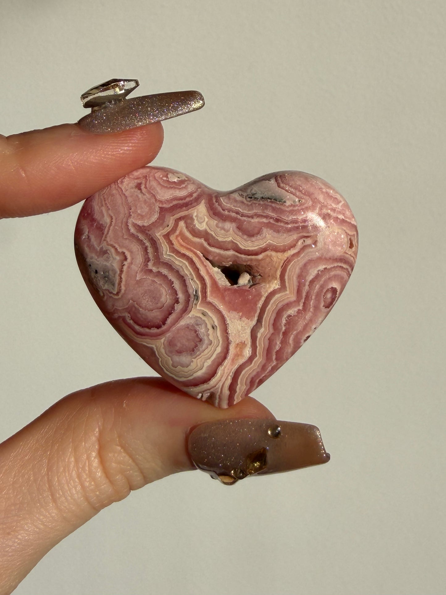 Floral Banded Rhodochrosite Flatback Heart A