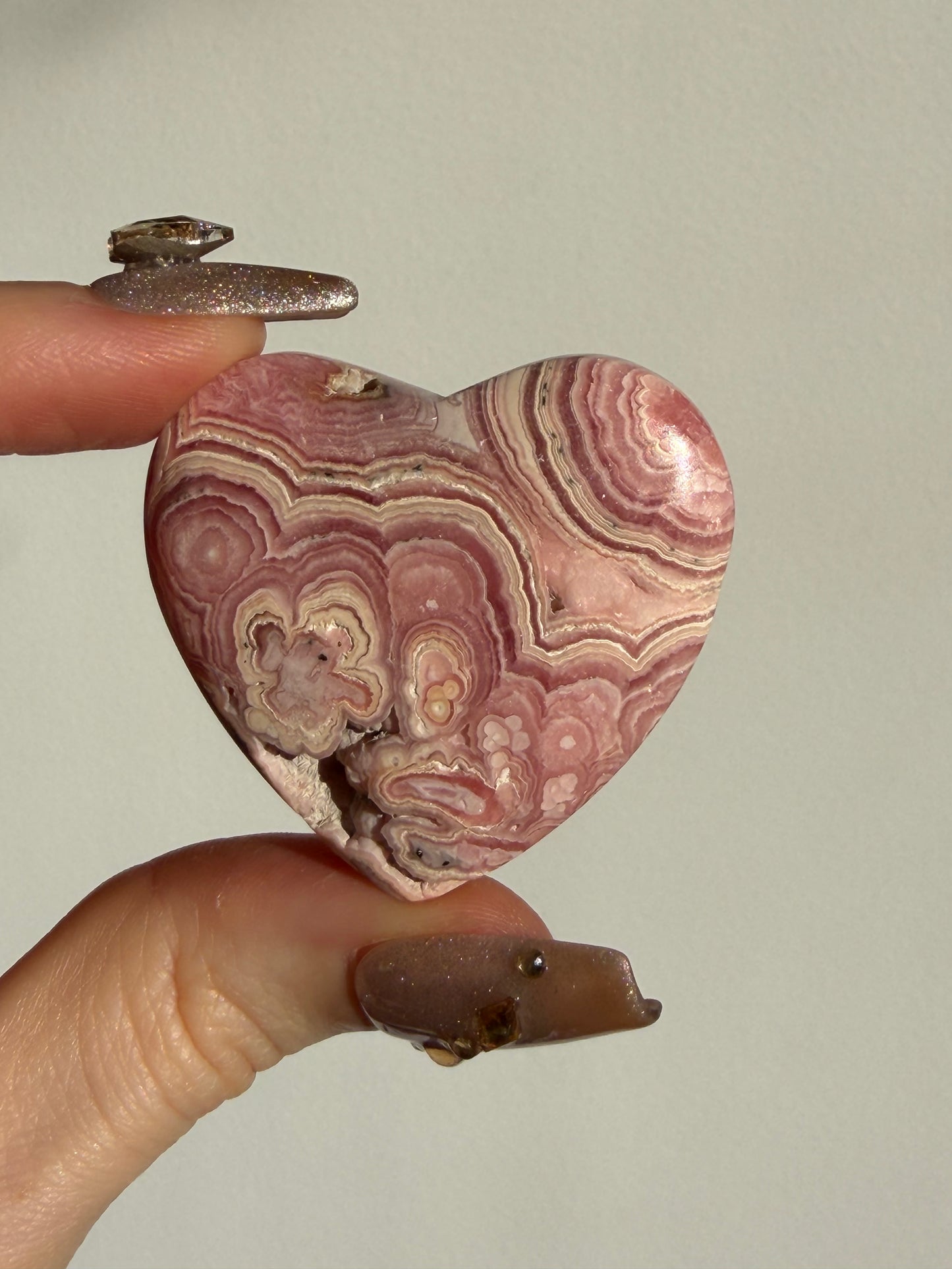Floral Banded Rhodochrosite Flatback Heart B