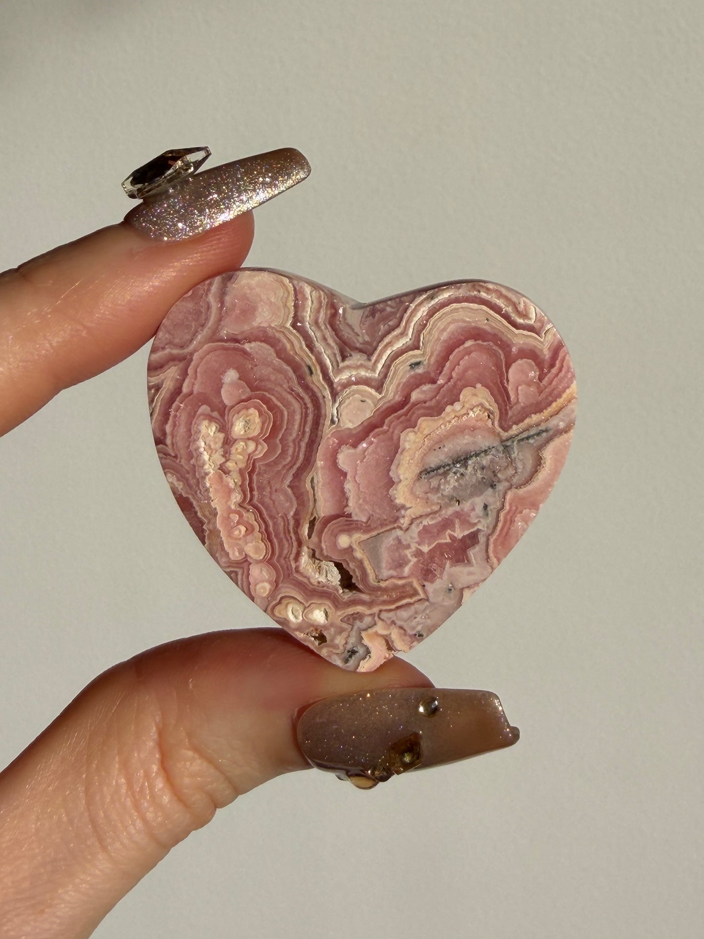 Floral Banded Rhodochrosite Flatback Heart B