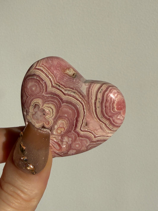 Floral Banded Rhodochrosite Flatback Heart B