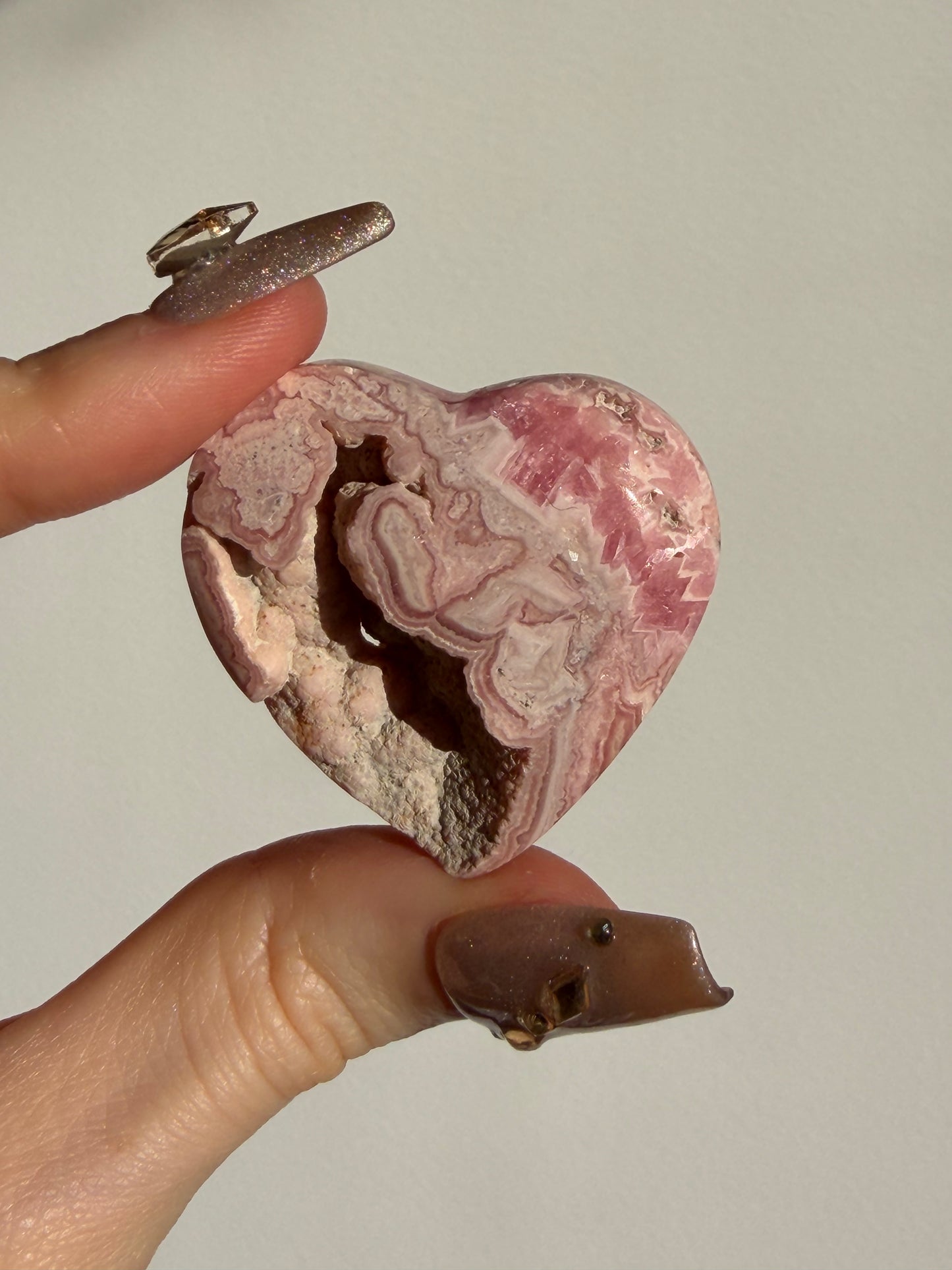 Floral Banded Rhodochrosite Flatback Heart D