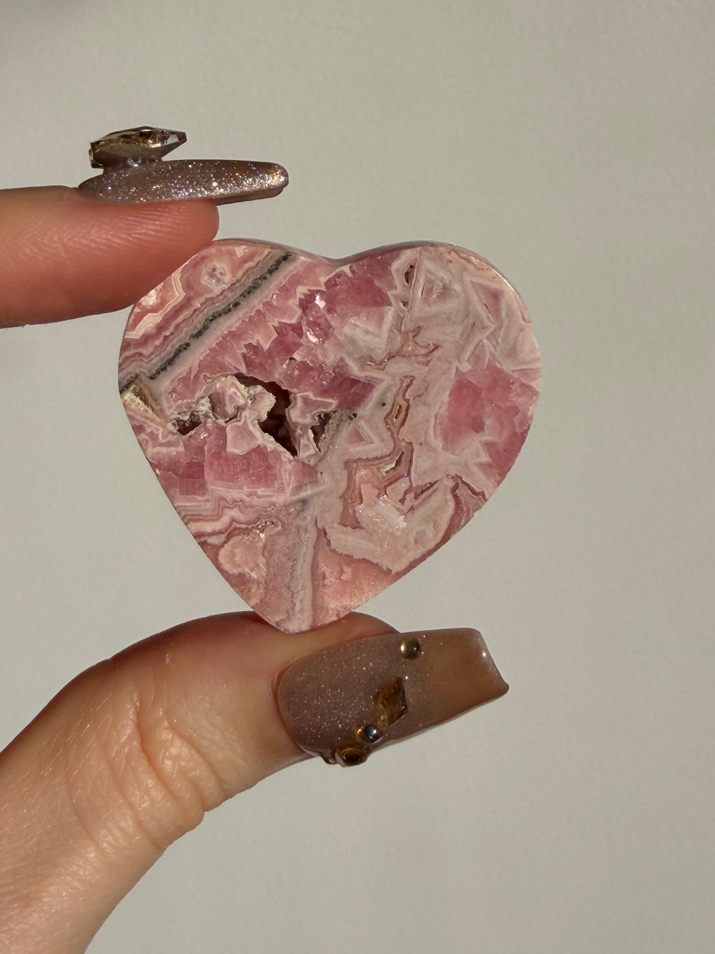 Floral Banded Rhodochrosite Flatback Heart D