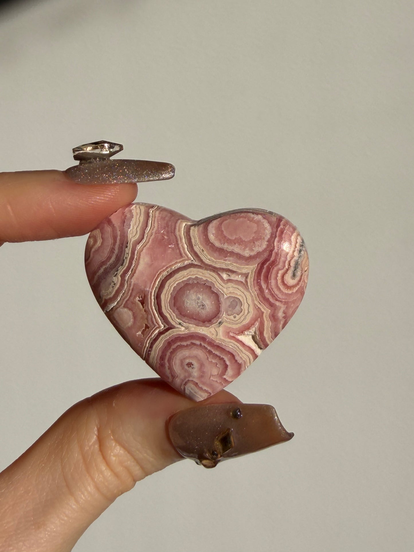 Floral Banded Rhodochrosite Flatback Heart E