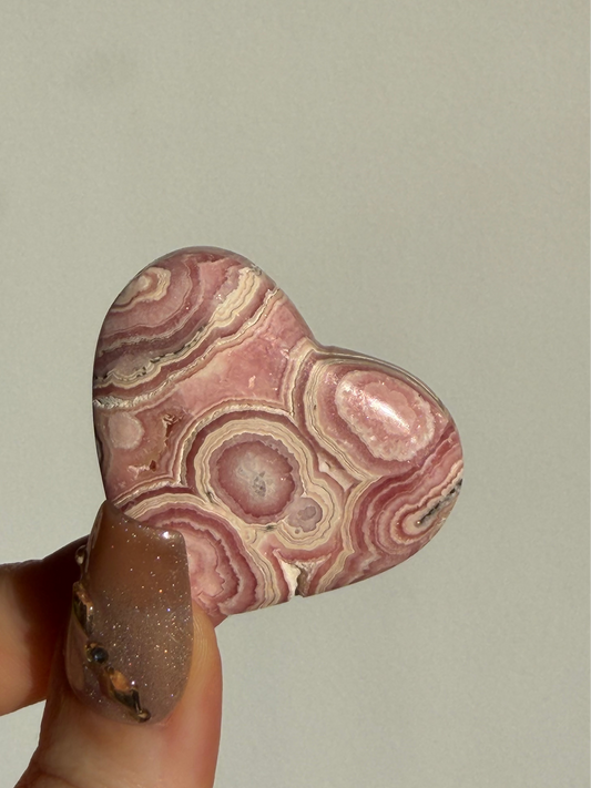 Floral Banded Rhodochrosite Flatback Heart E