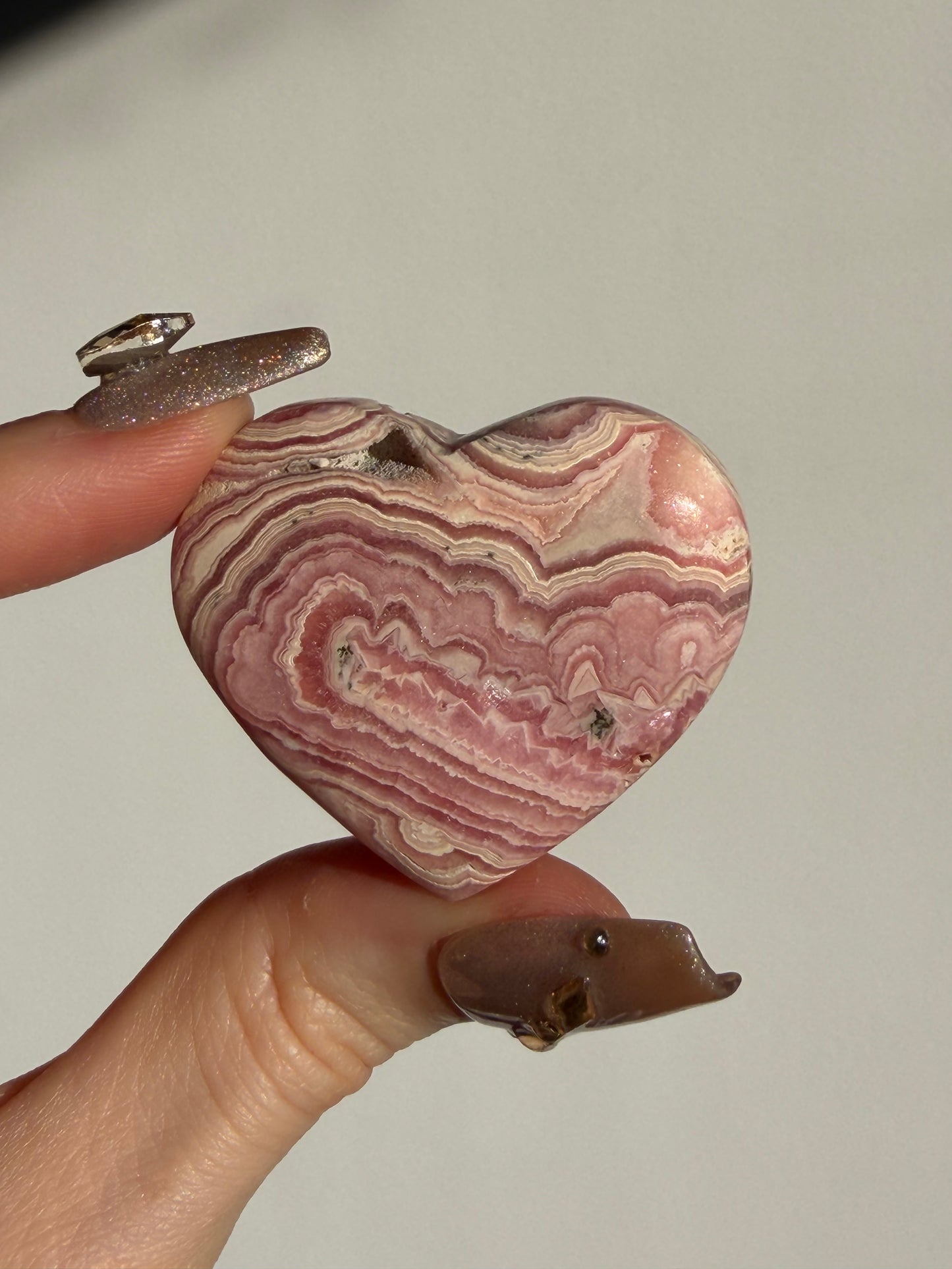 Floral Banded Rhodochrosite Flatback Heart F