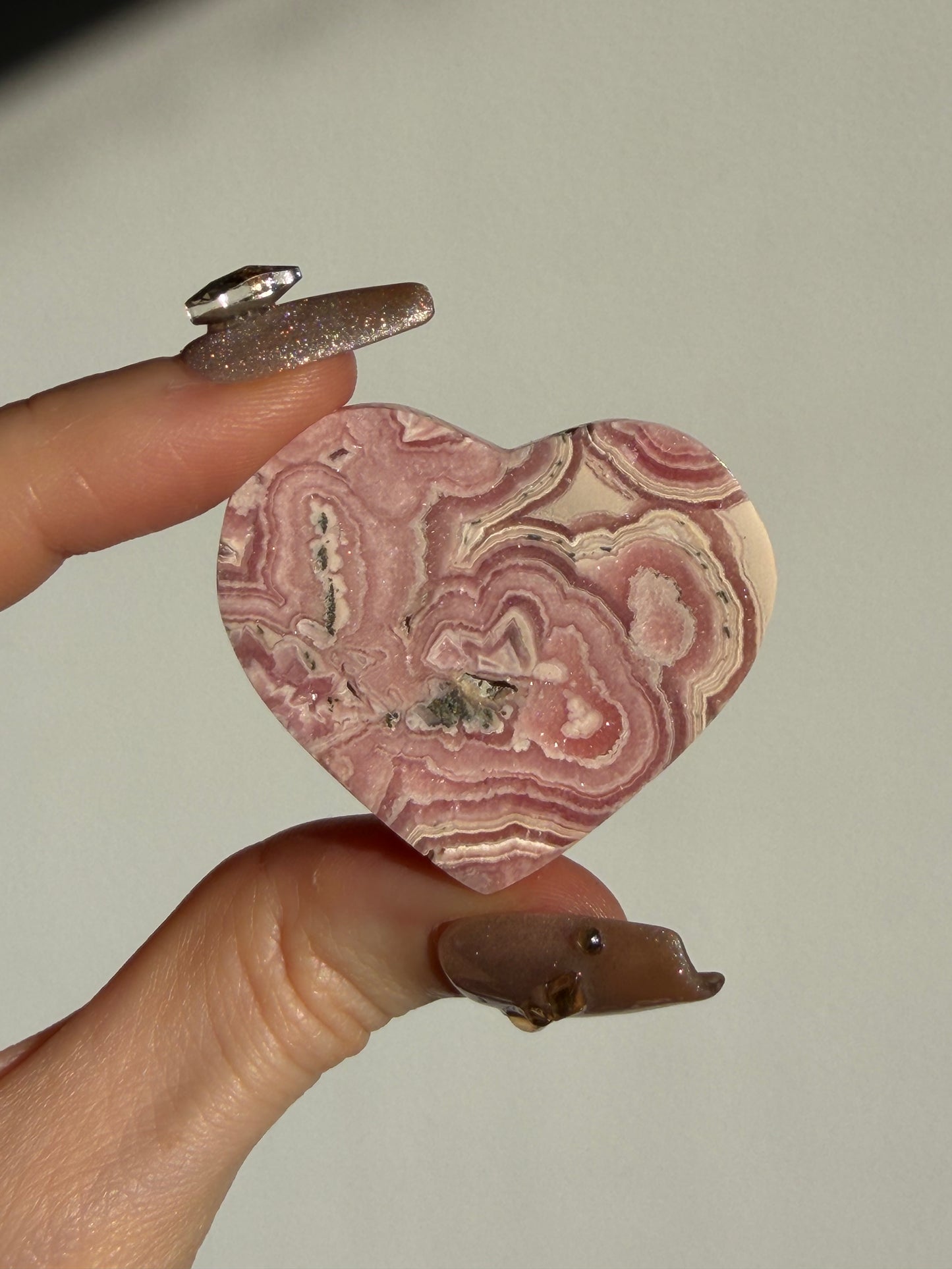 Floral Banded Rhodochrosite Flatback Heart F
