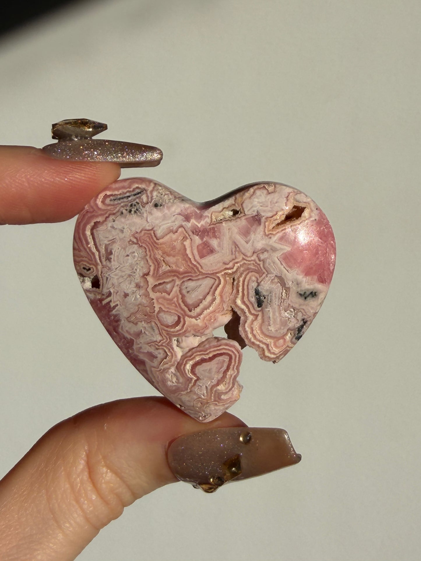 Floral Banded Rhodochrosite Flatback Heart G