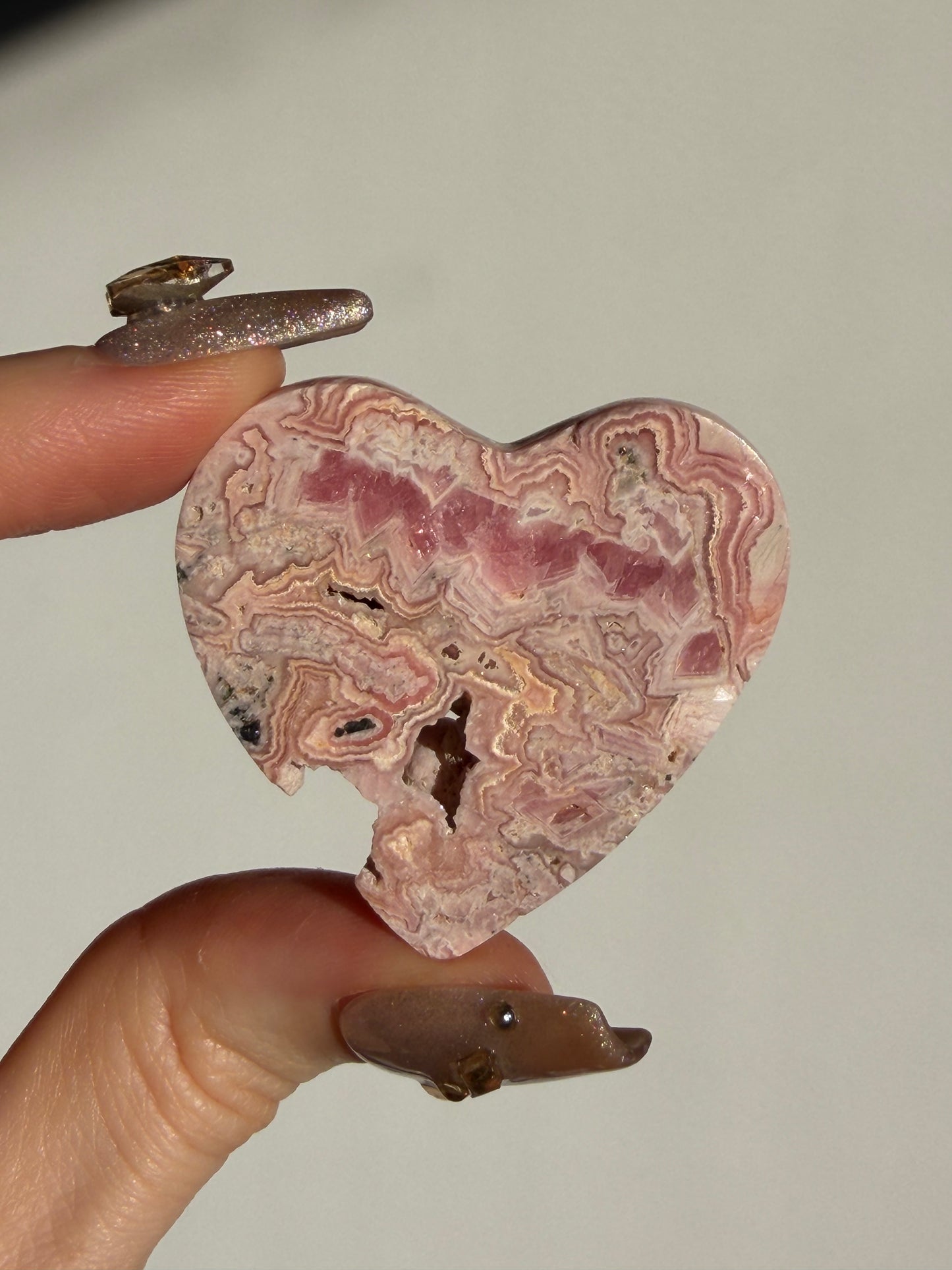 Floral Banded Rhodochrosite Flatback Heart G