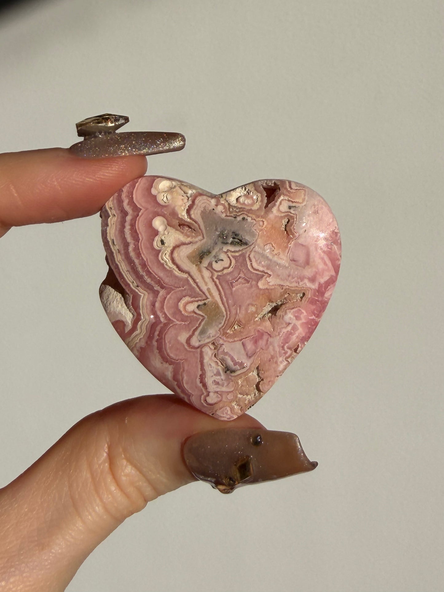 Floral Banded Rhodochrosite Flatback Heart H